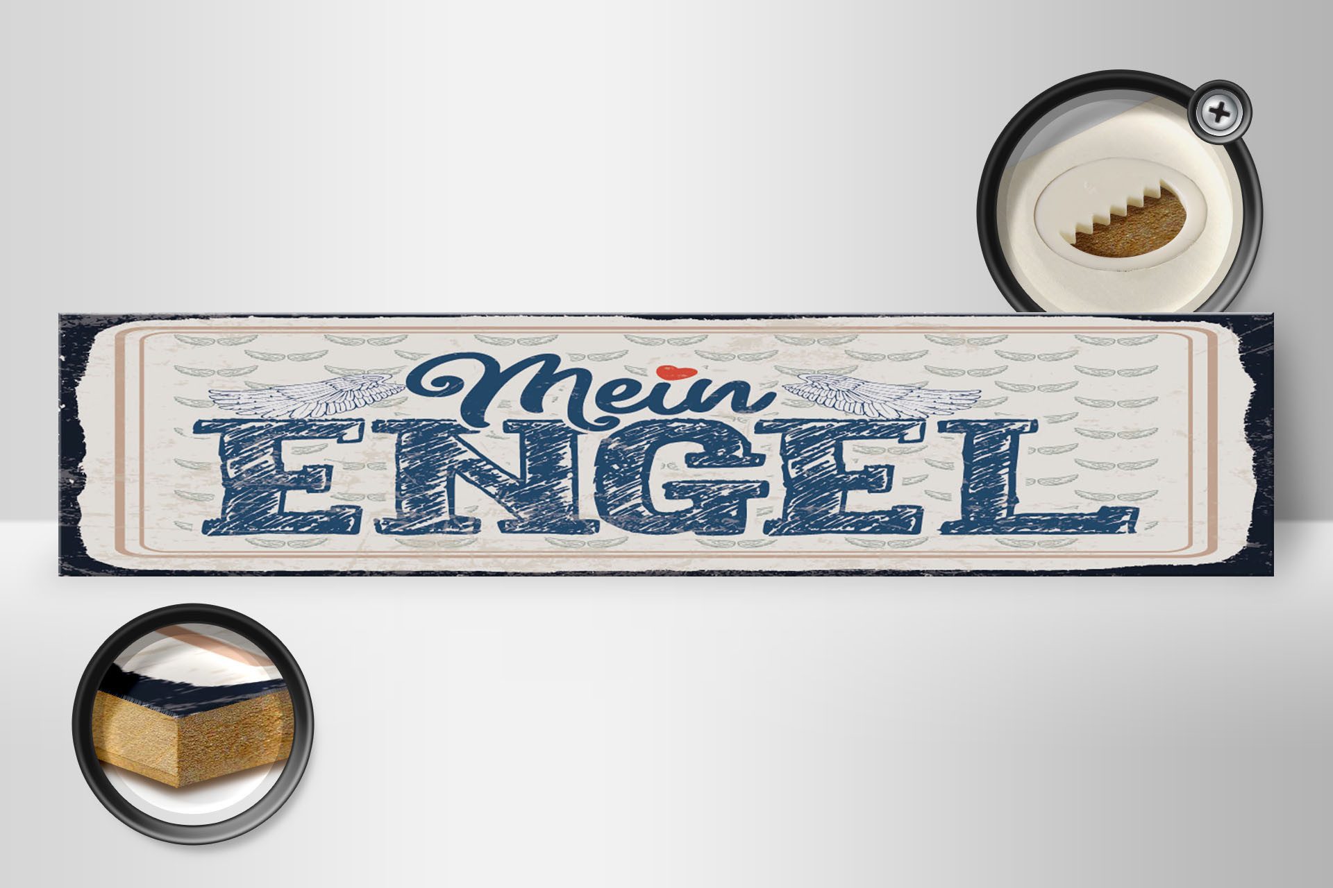 Femer GmbH Holzbild Spruch 46x10 cm Mein Engel, (1 St), Glatte Holzfaserplatte (MDF), vorn beschichtet