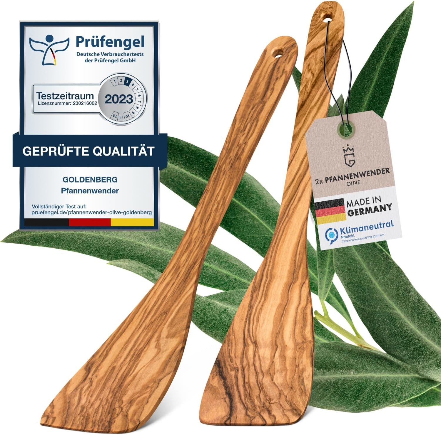 Goldenberg Pfannenwender Made in Germany - feinstes Olivenholz aus Italien, Robust & Langlebig - Holzschaber - Pfannenwender Holz