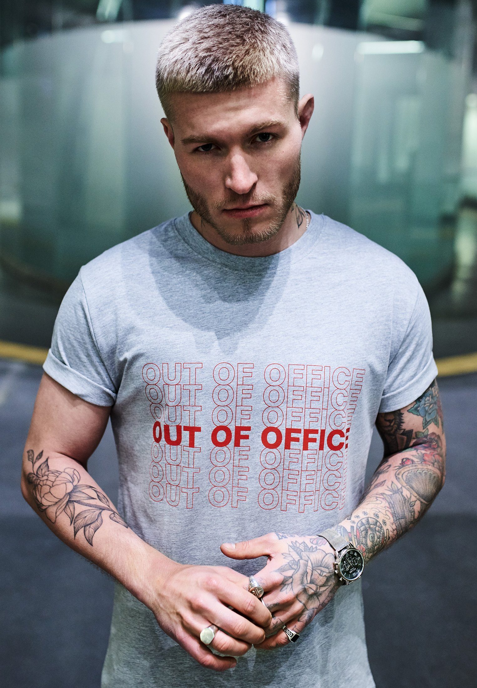 MisterTee T-Shirt Herren Out Of Office Tee (1-tlg) MT717 heather grey Out Of Office