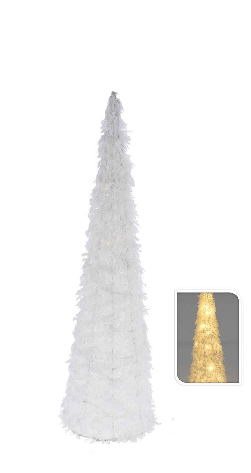 Spetebo Weihnachtspyramide LED Pyramide in weiß mit Schnee - 60 x 17 cm -, mit 20 warmweißen LED - batteriebetrieben mit Timer
