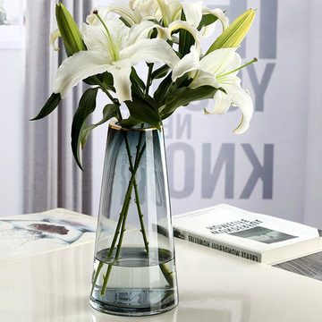 zggzerg Dekovase Vase aus Bleifreiem Glas, Vasen für Pampasgras mit Golden Linie Öffnug