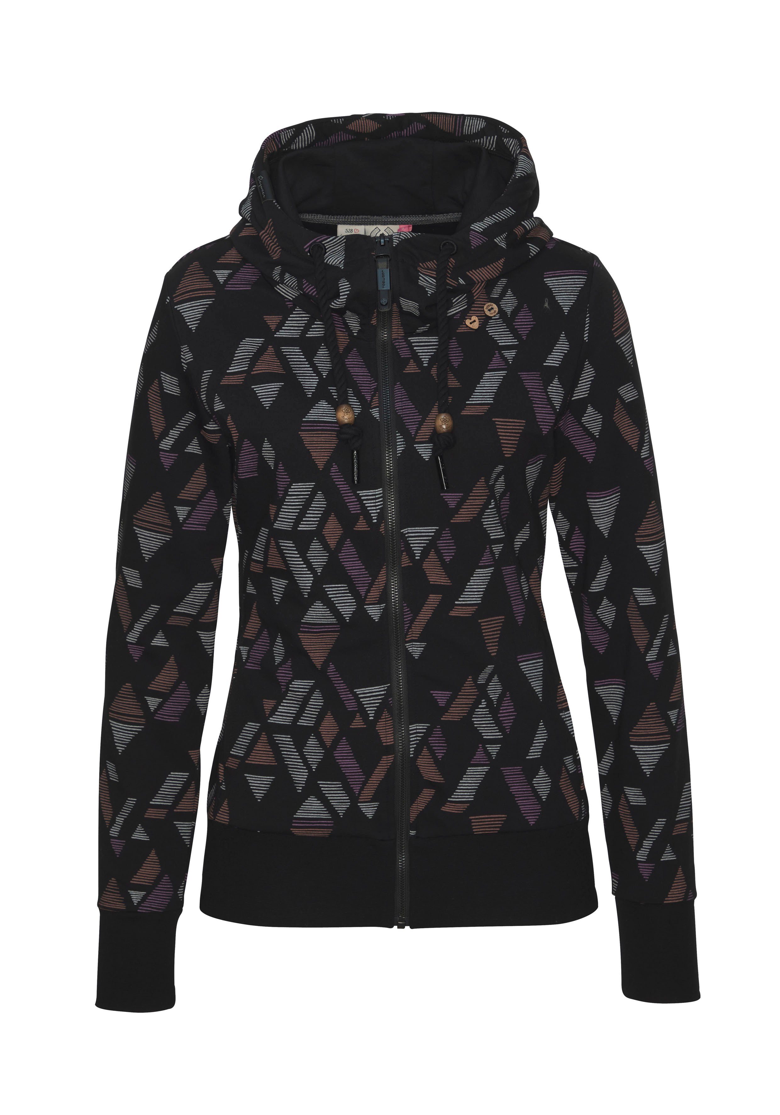 Ragwear Kapuzensweatjacke PAYA PRINT mit Allover Print BLACK