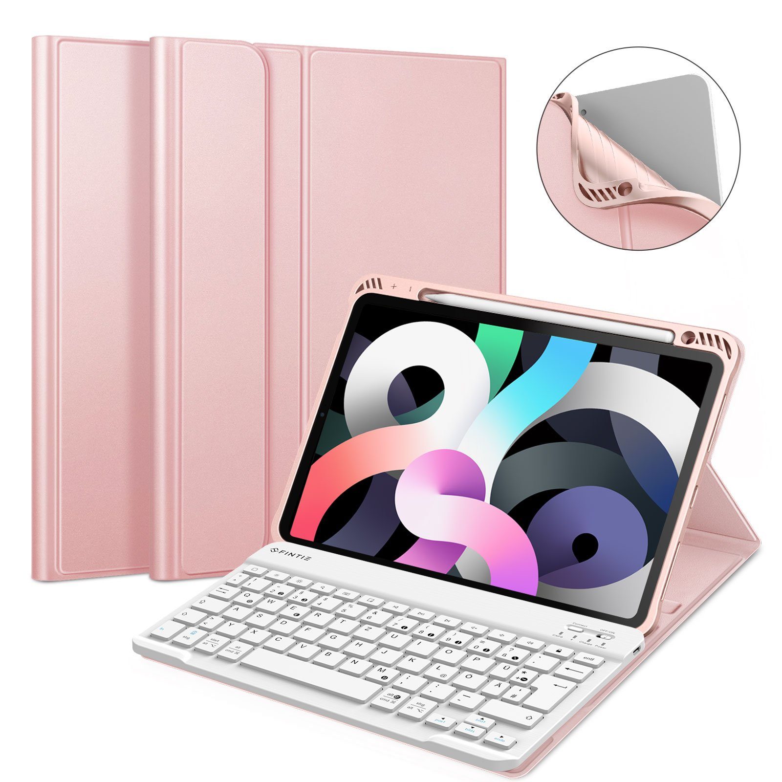 Fintie Tablet-Hülle für iPad Air 11'' M4/M3/M2(2026/2025/2024), iPad Air 5/4 Gen 2022/2020 10,9 Zoll, mit magnetisch abnehmbarer Tastatur, TPU Rückschale mit Stifthalter