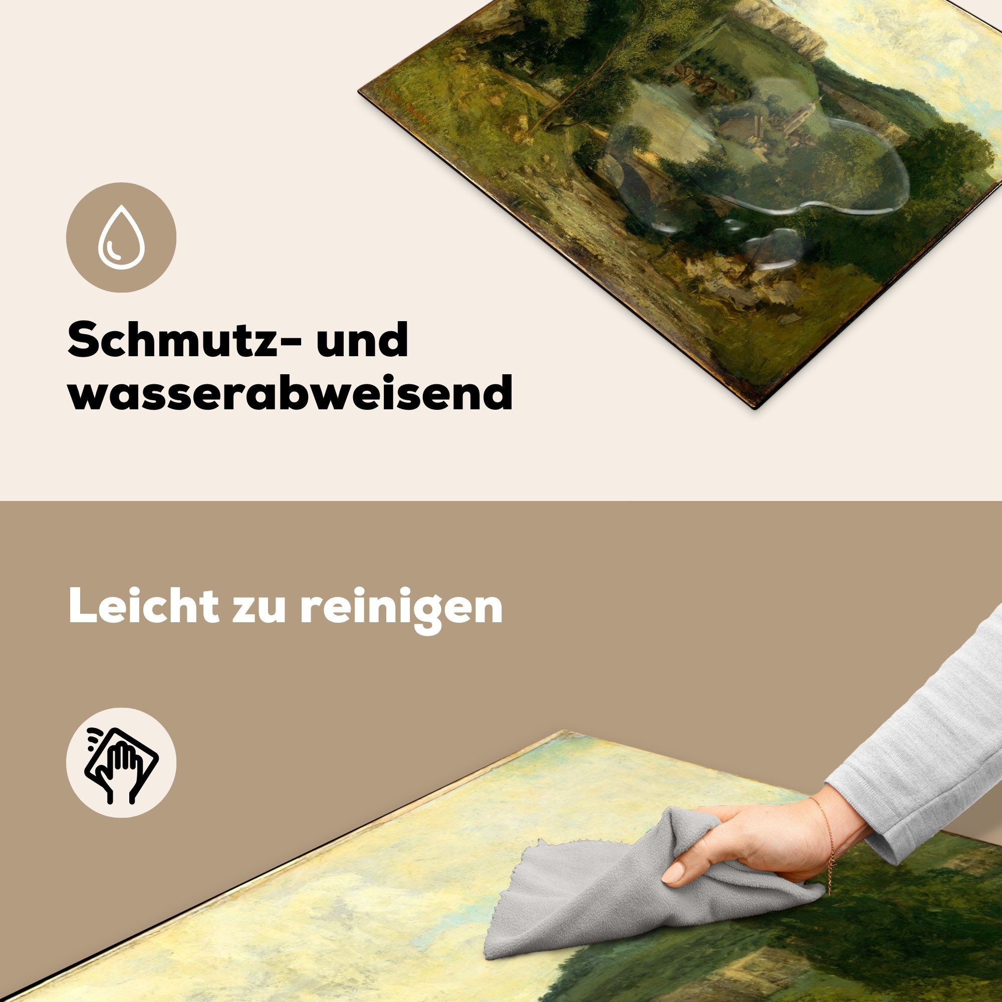 MuchoWow Herdblende-/Abdeckplatte Arbeitsfläche cm, Gustave nutzbar, von Ornans (1 - tlg), Vinyl, Ansicht Courbet, Mobile 60x52 Gemälde Ceranfeldabdeckung von