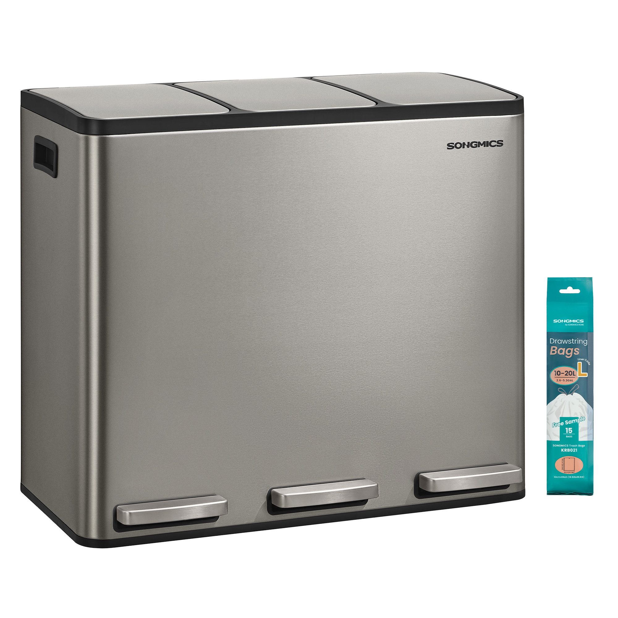 SONGMICS Mülleimer Abfalleimer 2 oder3 Fächer, Mülleimer 30L 54L 60L, Tretmülleimer Softclose-Deckel, herausnehmbare Inneneimer