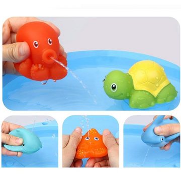 Juoungle Badespielzeug 7 Stück Badespielzeug Baby, Badewannenspielzeug mit Fischernetz