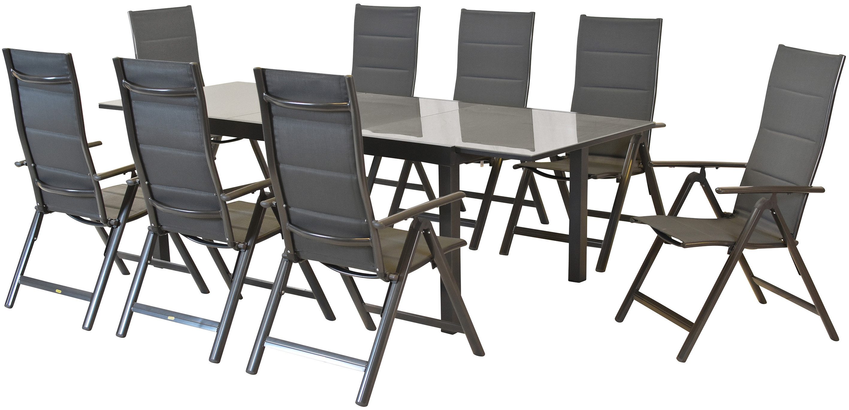 MERXX Garten-Essgruppe Taviano, (Set, 9-tlg), 8 Klappsessel, 5-fach verstellbar, Ausziehtisch