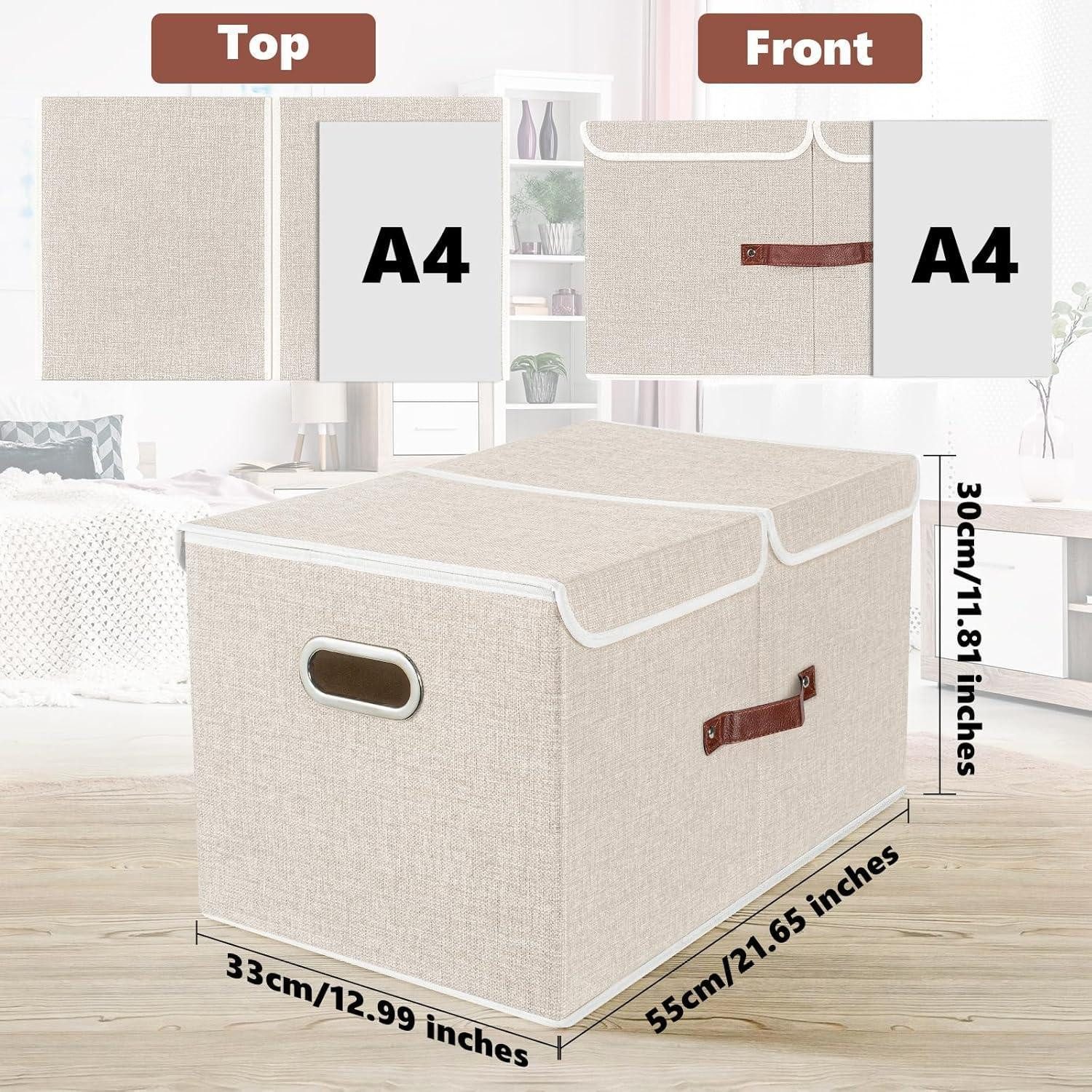 LuxusKollektion Faltbox Aufbewahrungsbox Deckel Fächer Faltbar 55x33x30cm 1-Stück Beige