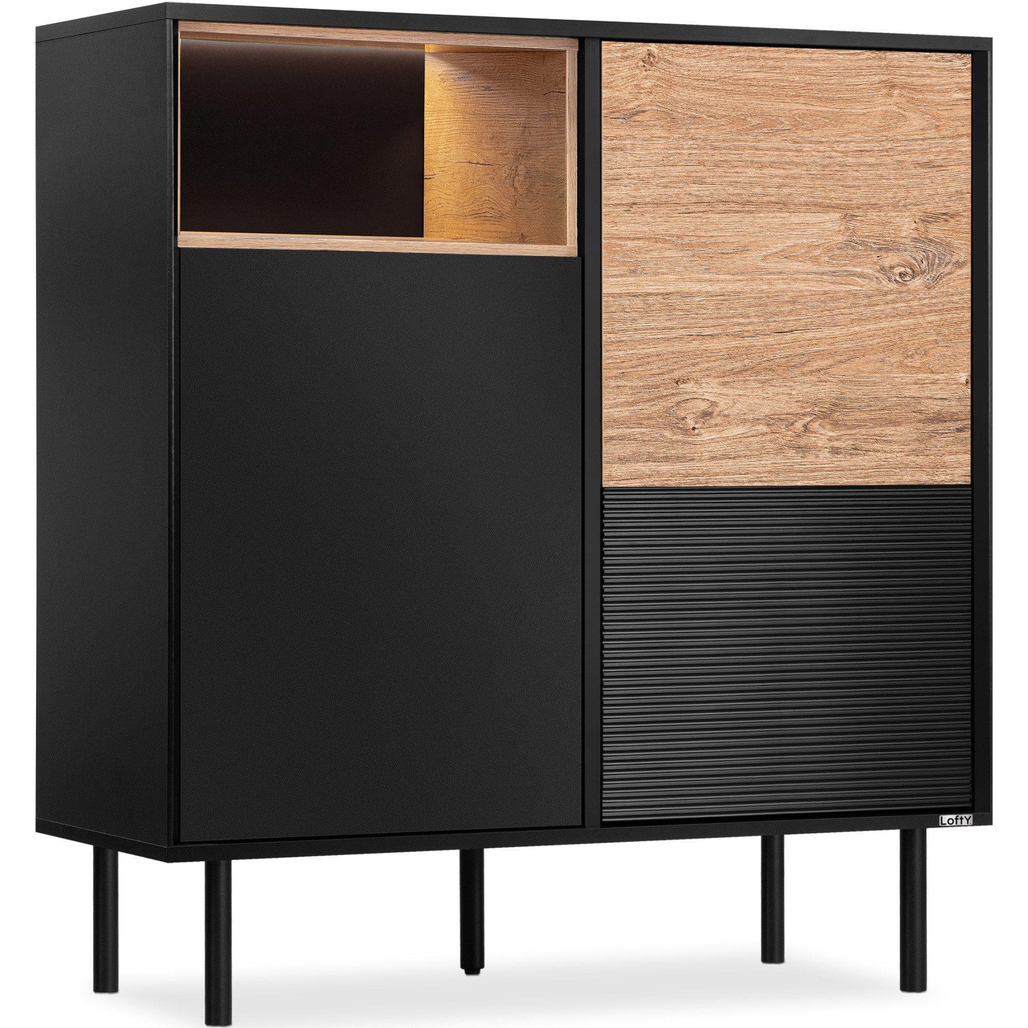 Hochkommode LOFTY Sideboard, Türkommode, ohne Beleuchtung, Loft-Stil