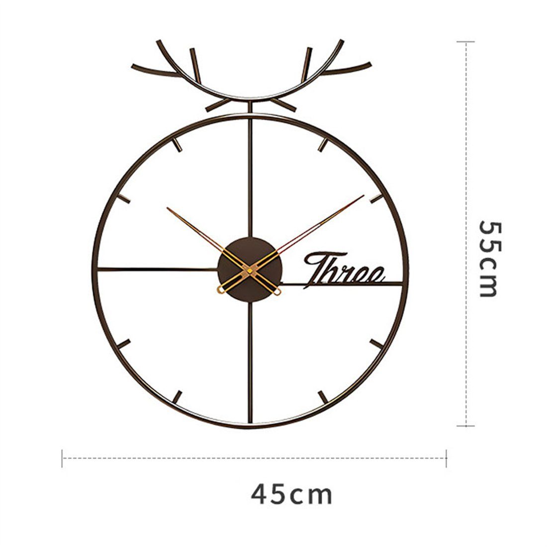 DÖRÖY Wanduhr 55cm Moderne Wanduhr dekorative Uhr mit aus Eisen stille Hirschkopf