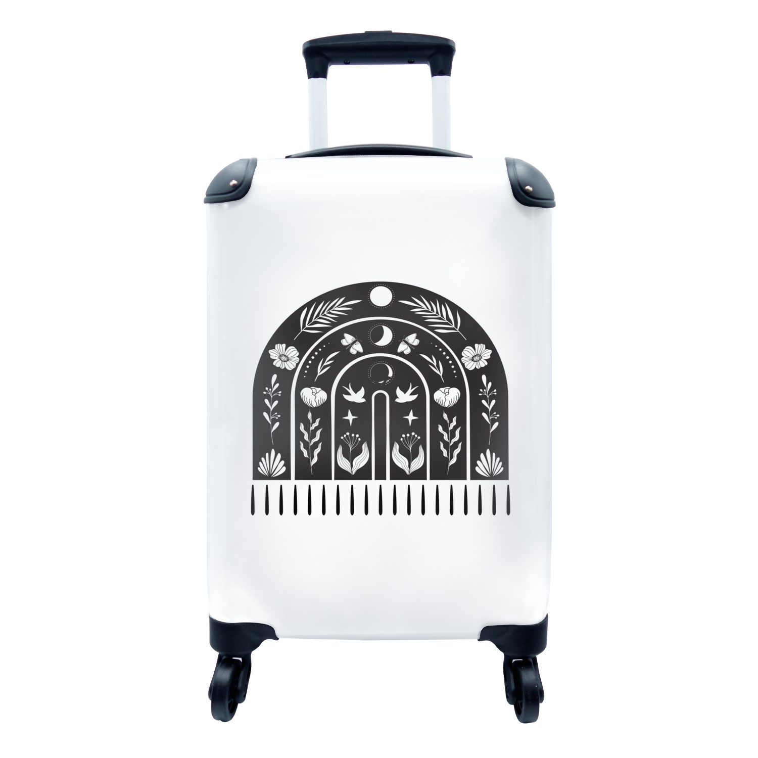 dekorierten Moderne Reisetasche Kunst weißem, für auf Trolley, rollen, Ferien, Reisekoffer eines schwarzen mit Handgepäck Regenbogens 4 Rollen, Handgepäckkoffer MuchoWow