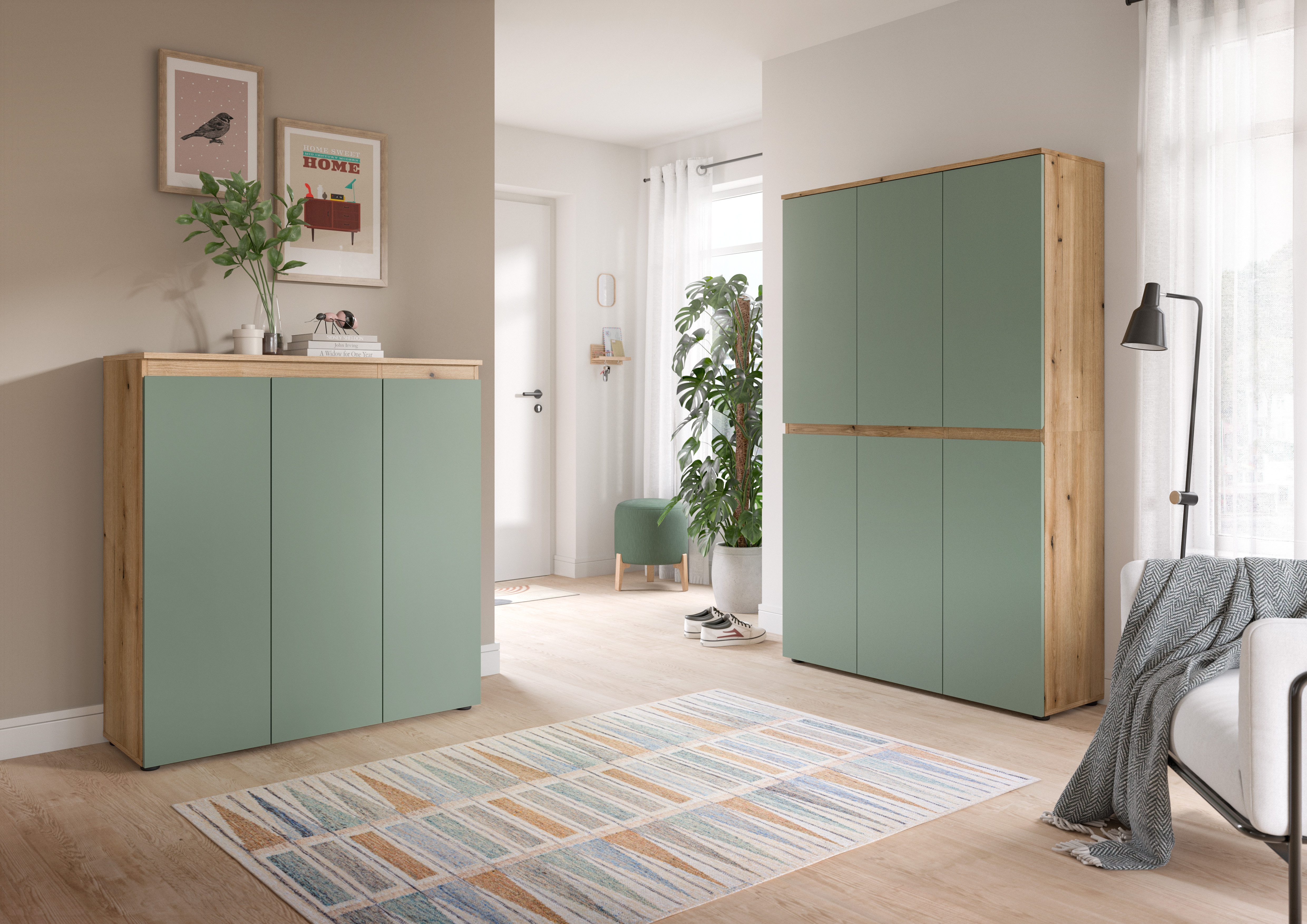 furnling Mehrzweckschrank-Set Sarca - in 5 trendigen Farben, (2-St., bestehend aus Kommode, Universalschrank), 1 Kleiderstange, großzügiger Stauraum durch 28 Fä – Bild 2 von 5