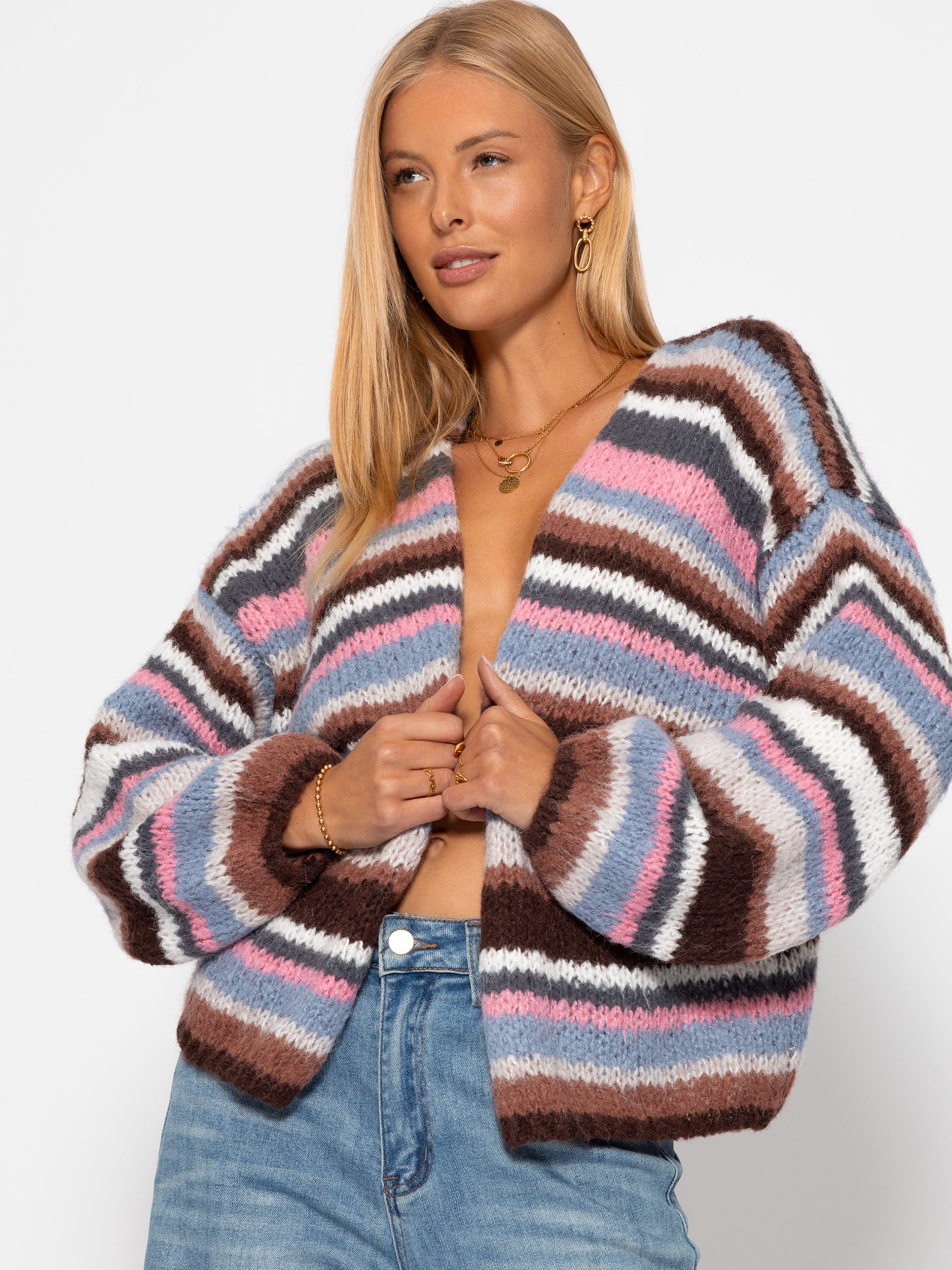 SASSYCLASSY Cardigan Gestreifte Strickjacke für Damen Mehrfarbig Multicolor günstig online kaufen