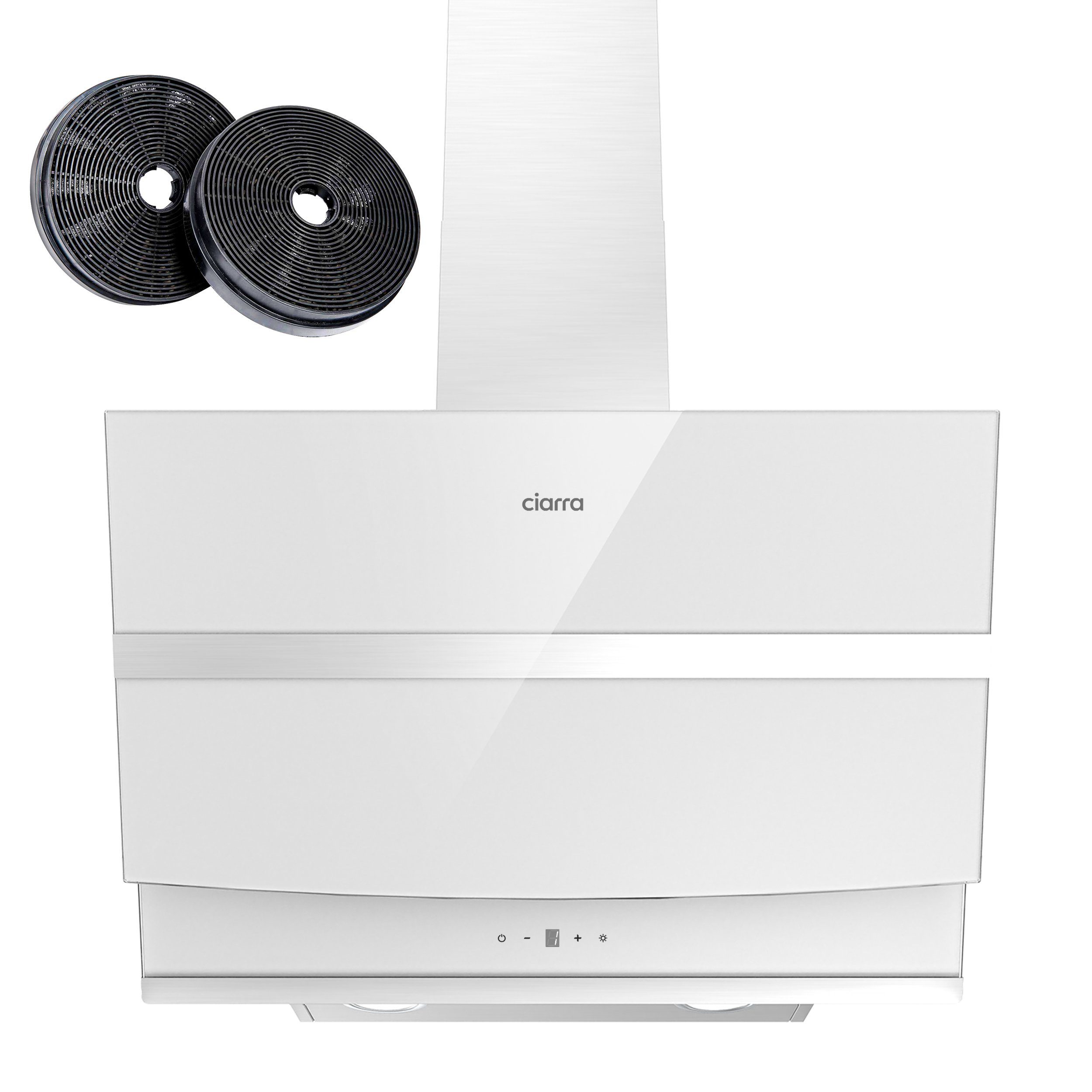 CIARRA Kopffreihaube 60 cm Dunstabzugshaube A+++ 692 m³/h starke Saugleistung VM6736NW Serie 4 Stufen Inkl. BOOST 60 cm Dunstabzugshaube A+++ 692 m³/h starke Saugleistung VM6736NW, Leise Schräghaube 5-Minuten-Nachlaufschaltung WIFI-APP Touch Control
