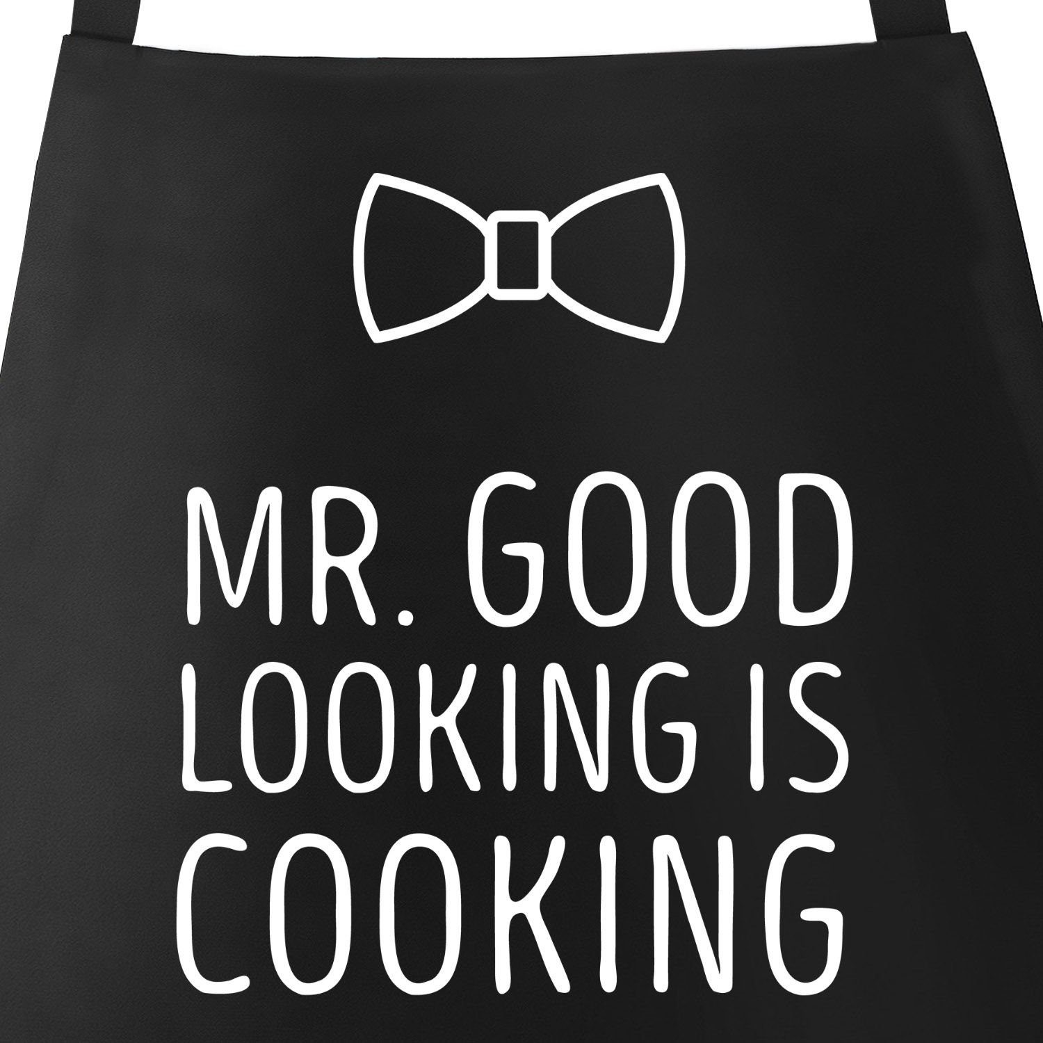 MoonWorks Grillschürze Koch-Schürze Grill-Schürze für Herren mit Spruch Mr Good Looking is Cooking Fliege Moonworks®, mit kreativem Aufdruck