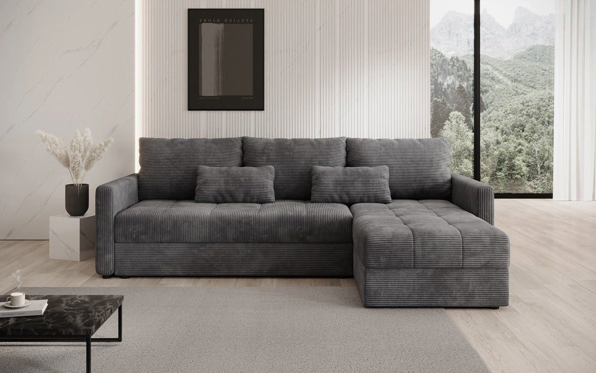 Luxusbetten24 Schlafsofa Designer Sofa Roma in Cord, mit Stauraum und Schlaffunktion