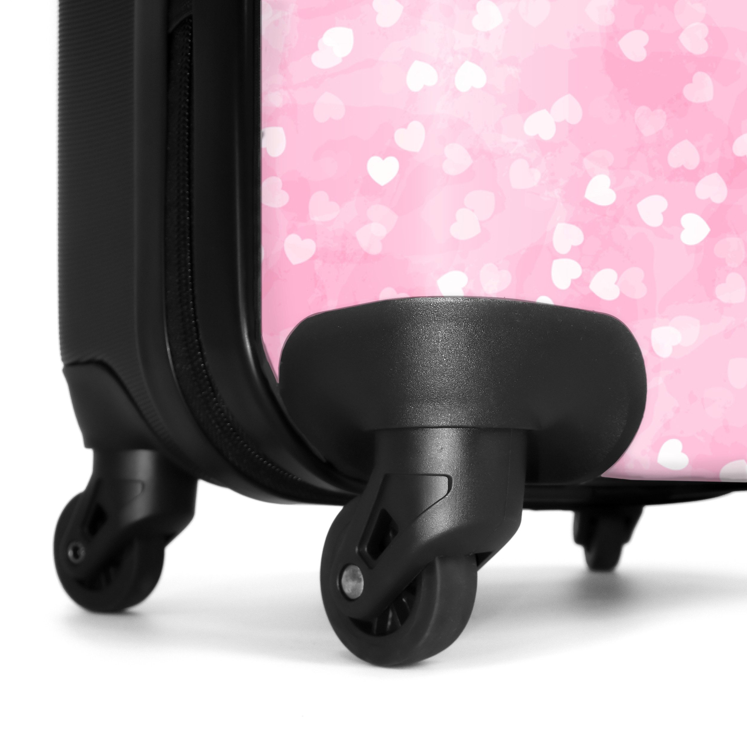 NoBoringSuitcases.com© Kinderkoffer Herzen - Rosa - Muster 55x35x20cm, 4 Rollen, Reisetasche mit Rollen, Koffer Handgepäck Flugzeug