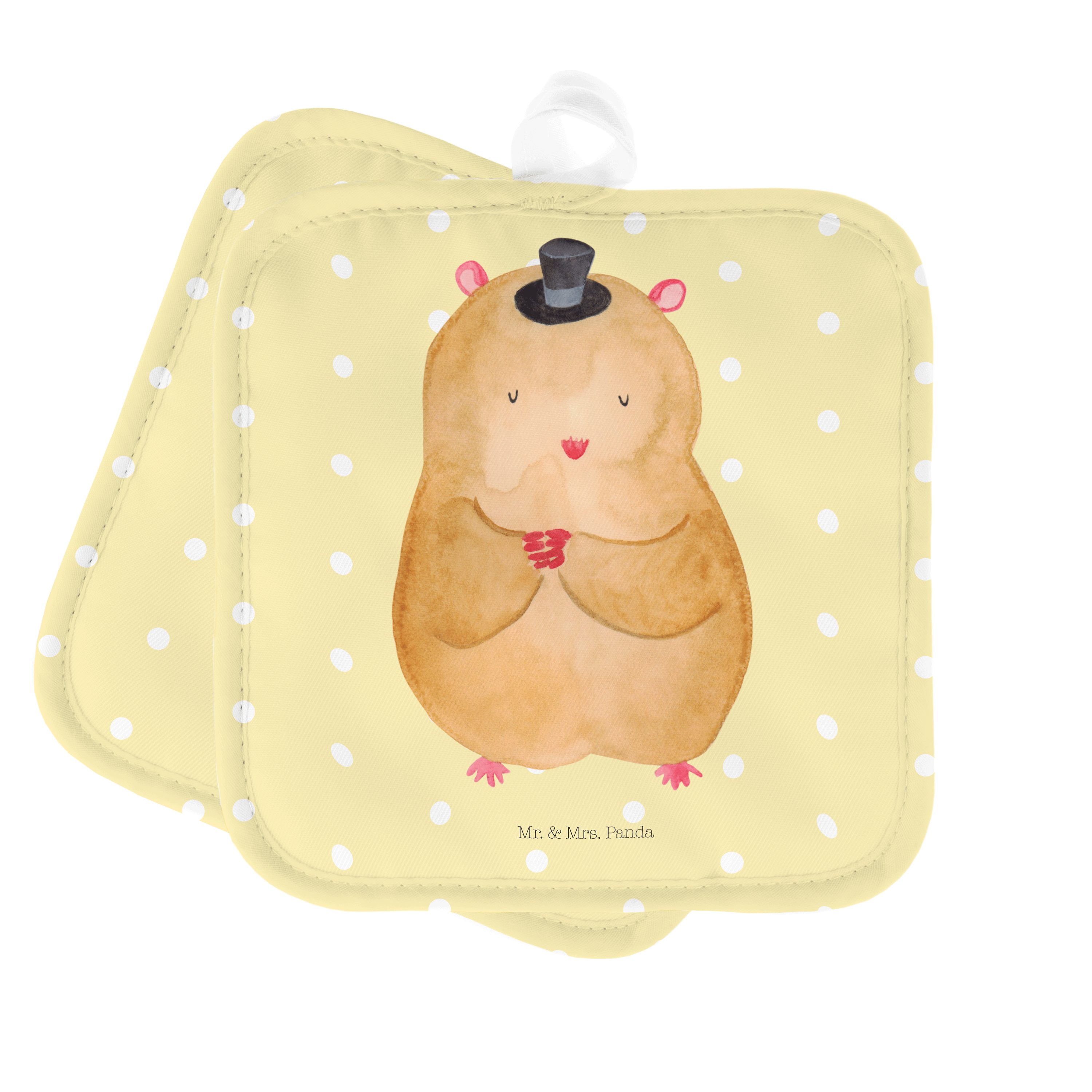 Mr. & Mrs. Panda Topflappen Hamster mit Hut - Gelb Pastell - Geschenk, Topflappen, Zauberer, Magi, (1-tlg) | Topflappen