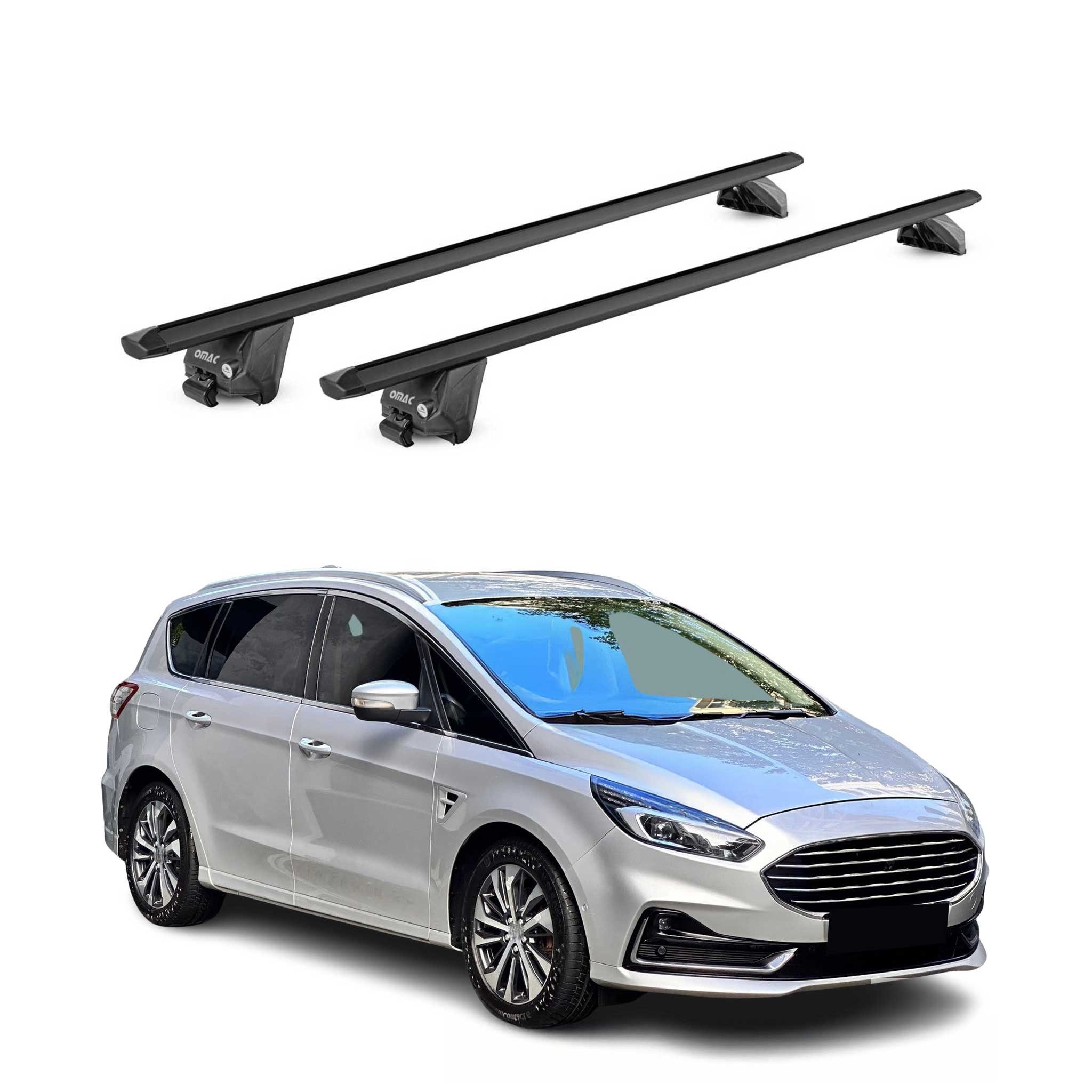 OMAC Dachträger Aluminium für Ford S-Max 2015-2025 Schwarz 2 tlg ABE (2-St), Wasserbeständig,Abnehmbar,Multifunktional,Leichtgewichtig