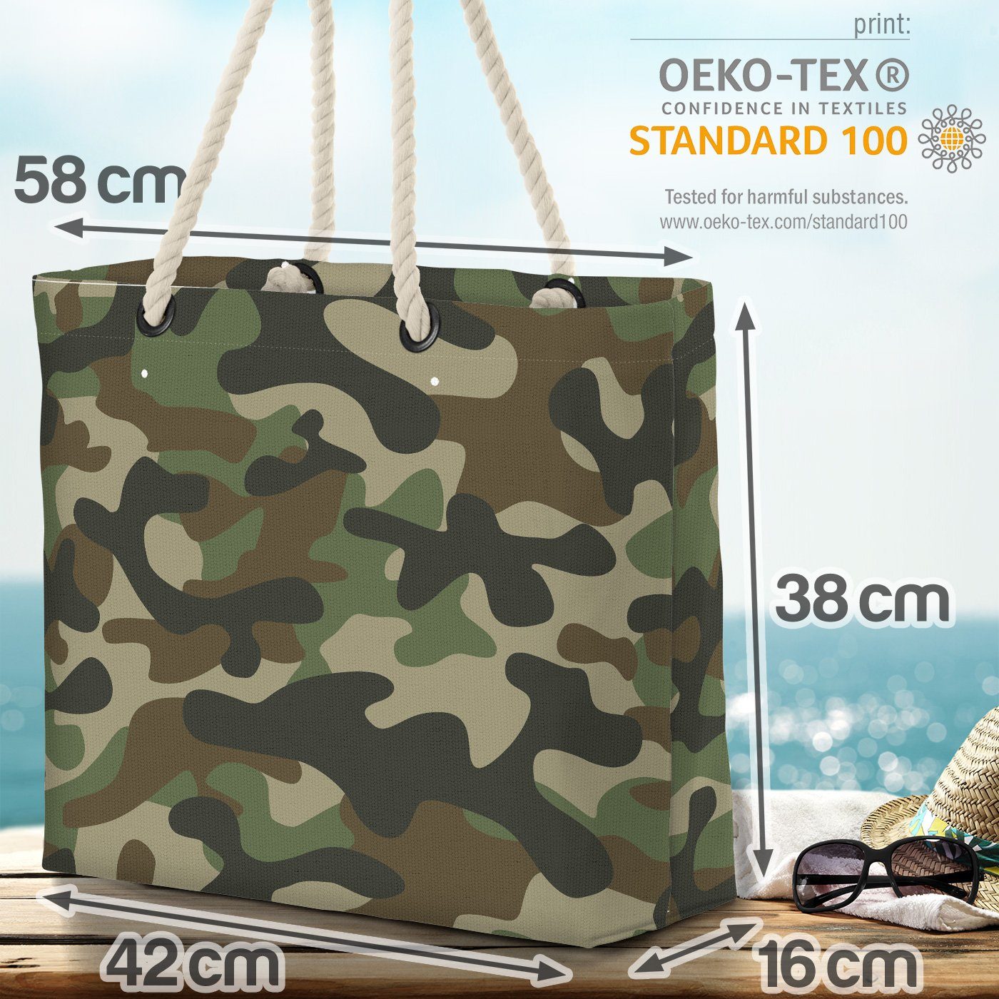 Beach Strandtasche (1-tlg), Tarn-Kleidung Grün Bag Tarn-Muster VOID Grün Tarn-Farben Muster Militär