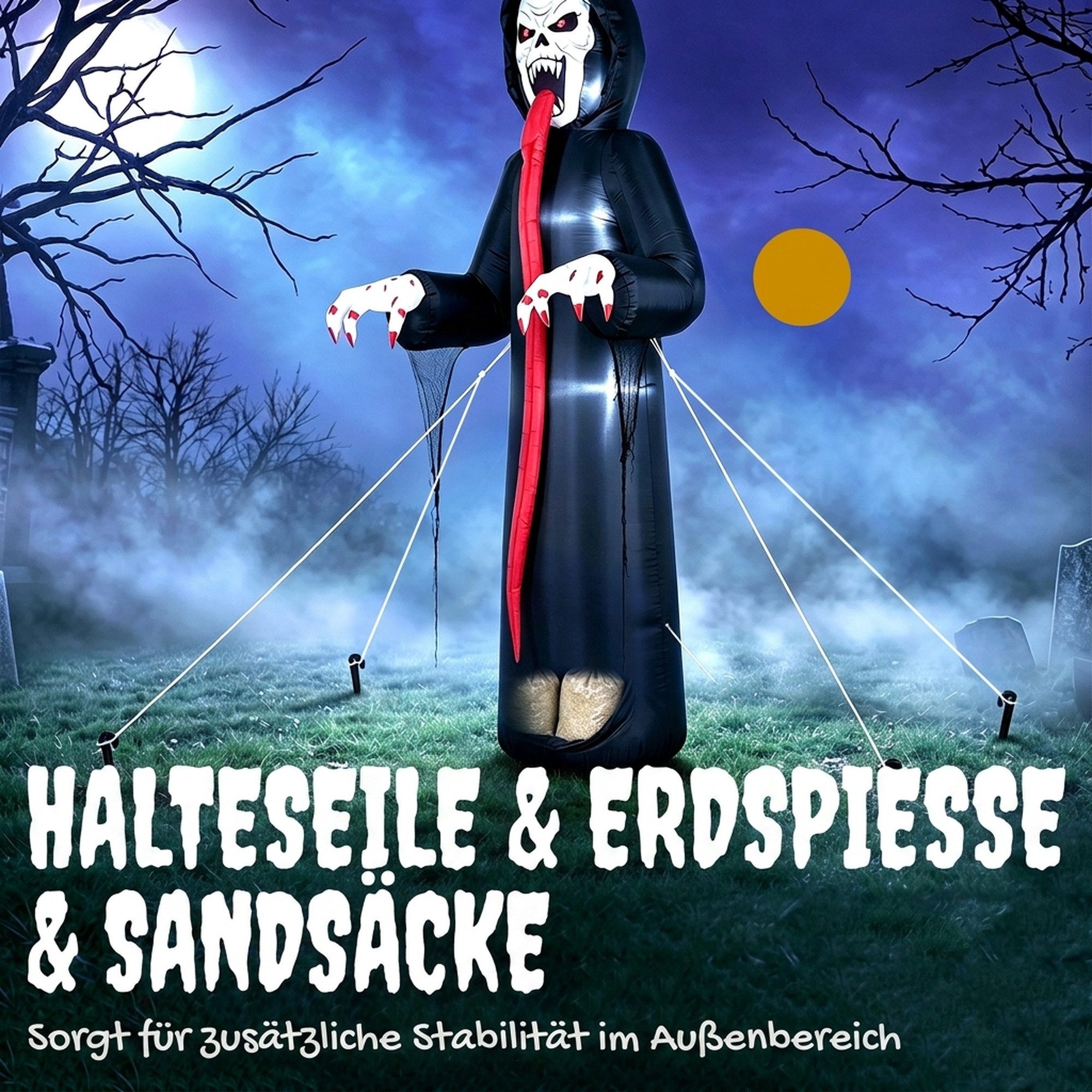 Outsunny LED-Dekofigur Aufblasbares Halloween-Skelett mit langer Zunge (Set, 1 St., 1-tlg), 310 cm, LED-Beleuchtung, schnelles Aufblasen – Bild 5 von 5