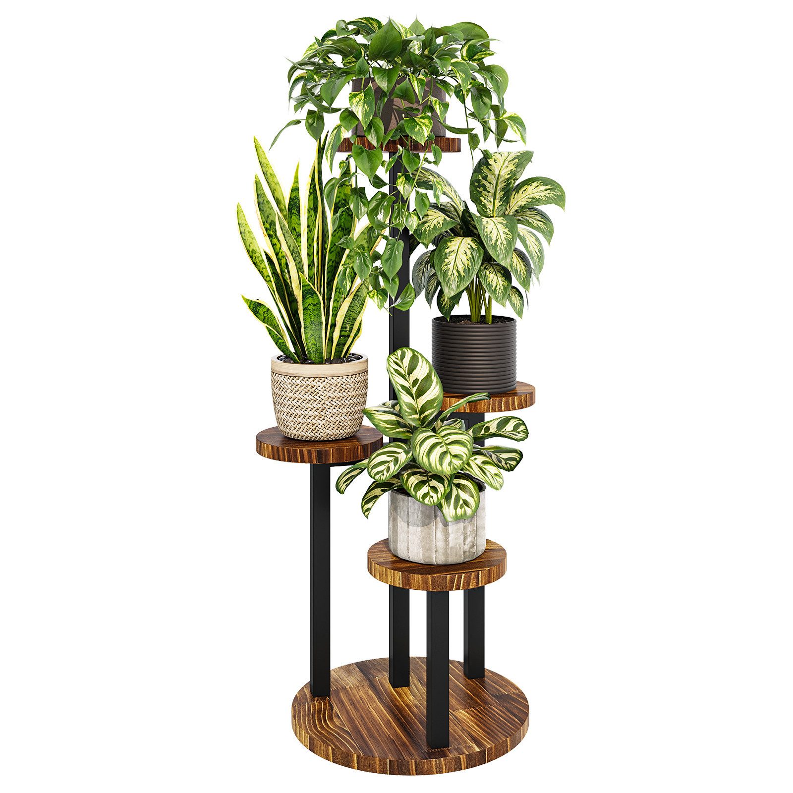 Bamworld Blumenständer Holz-Pflanzenständer, Indoor-Blumenregal, Kleiner Metall-Blumenständer (1 St), für Terrasse, Balkon, Wohnzimmer, Schlafzimmer (4 Etagen)