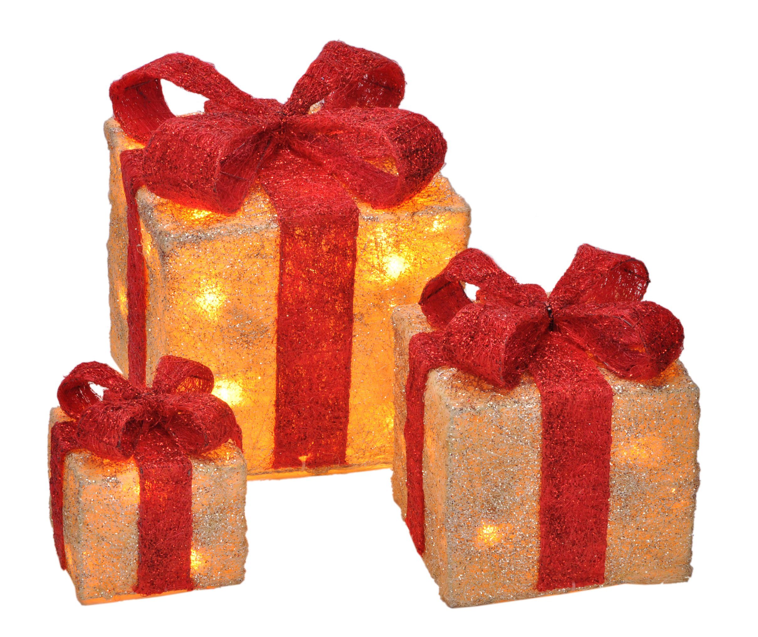 Spetebo LED Dekoobjekt Boxen - warm Deko weiß, weiß Timerfunktion, mit fest LED LED Geschenkboxen Set rot, 3er Weihnachts Timer verbaut, warm beleuchtet