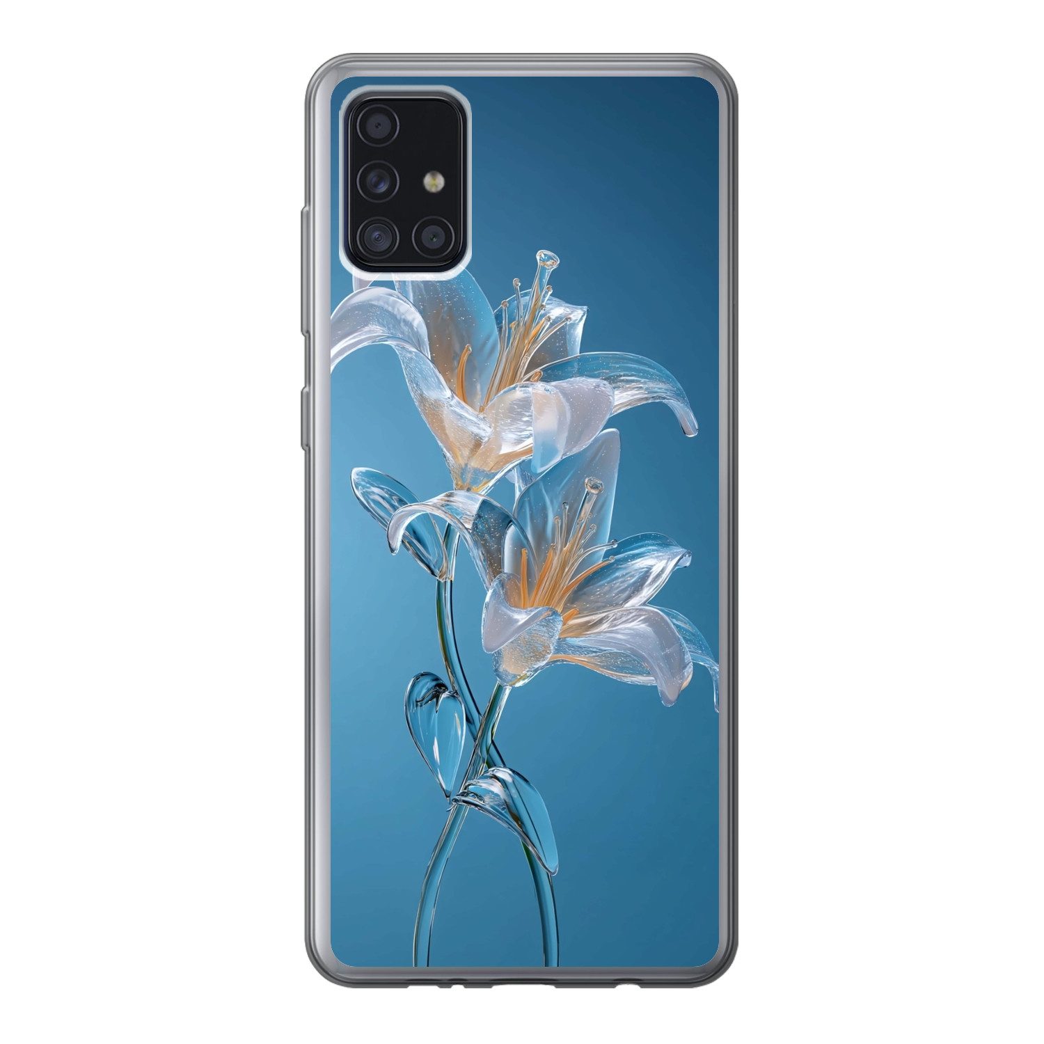 MuchoWow Handyhülle für Samsung Galaxy A52 5G Lilien - Blau - Gläser, Smartphone-Bumper, Print, Handy Schutzhülle Dünn