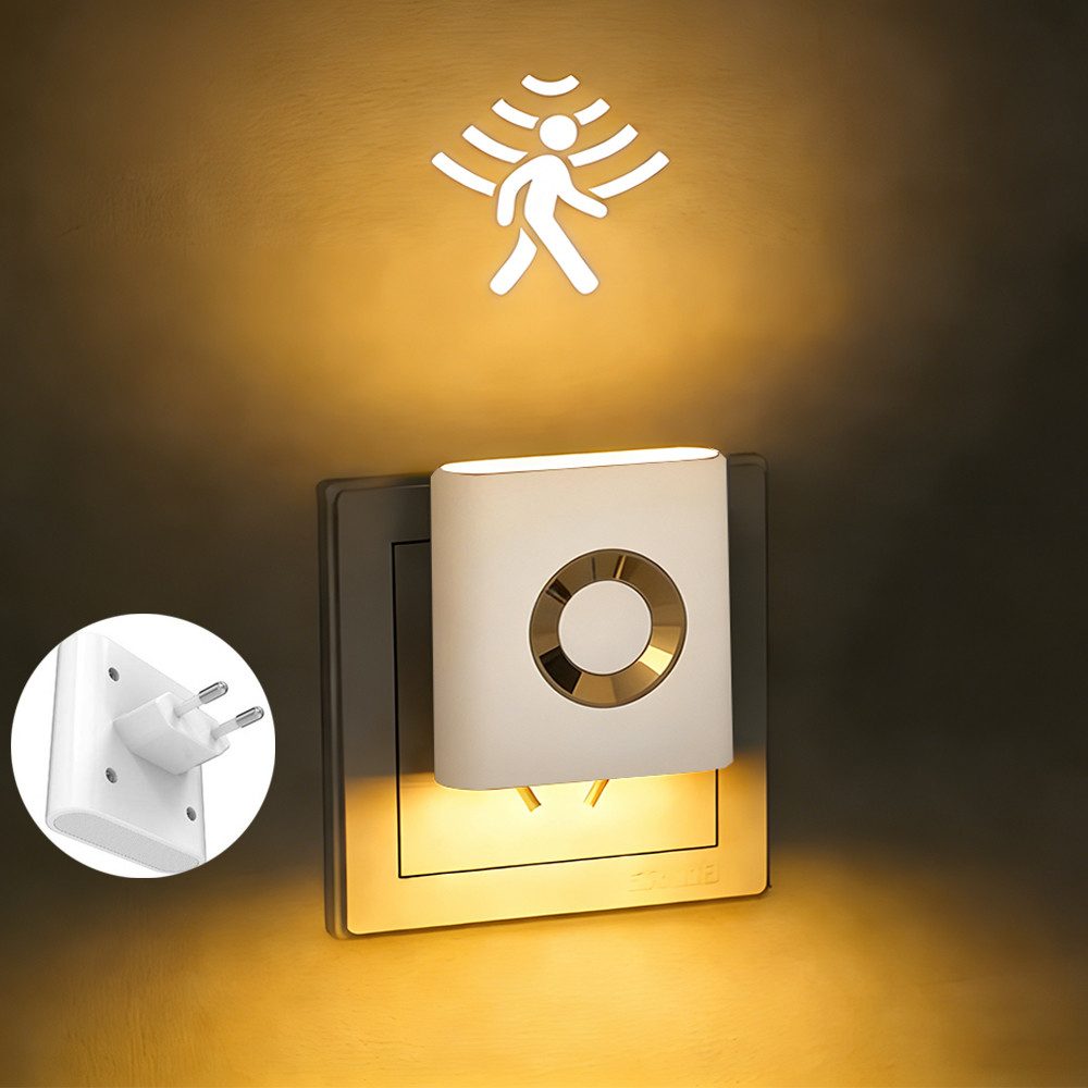 PRIISF LED Steckdosenleuchte Nachtlicht Steckdose mit Bewegungsmelder LED Steckdosenlicht WarmWeiß, Automatisch, Nachtlampe mit Dämmerungssensor Wandleuchte LED Schreibtischlampe, LED Steckdosenleuchte Sensor Notlicht mit Helligkeitssensor, für Flure, Treppen, Schlafzimmer, Küchen, Badezimmer, Wohnzimmer, 0.7W