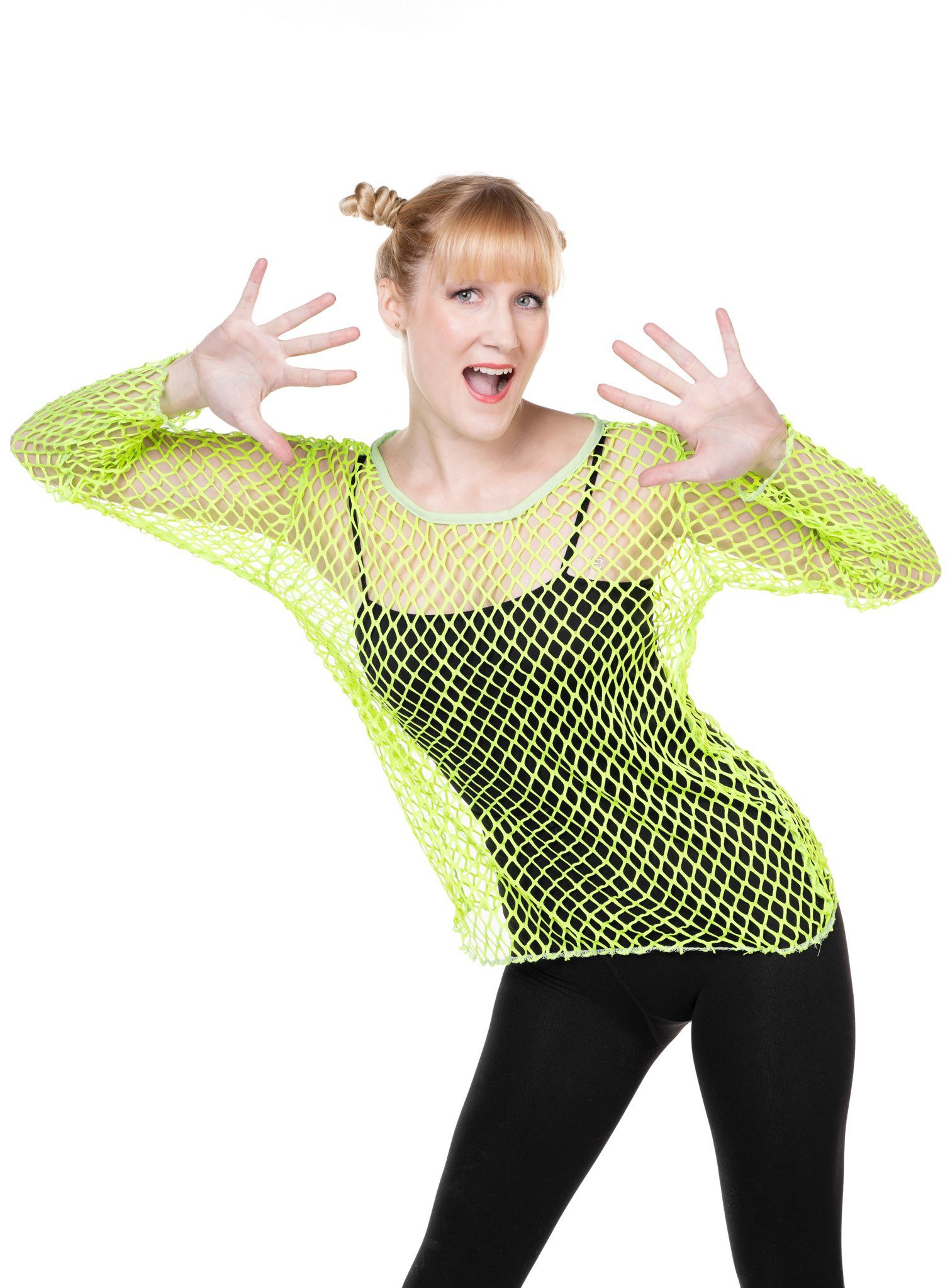 Metamorph Kostüm Netzhemd neon-grün, Netzshirt im trashigen 80er Jahre Neon günstig online kaufen