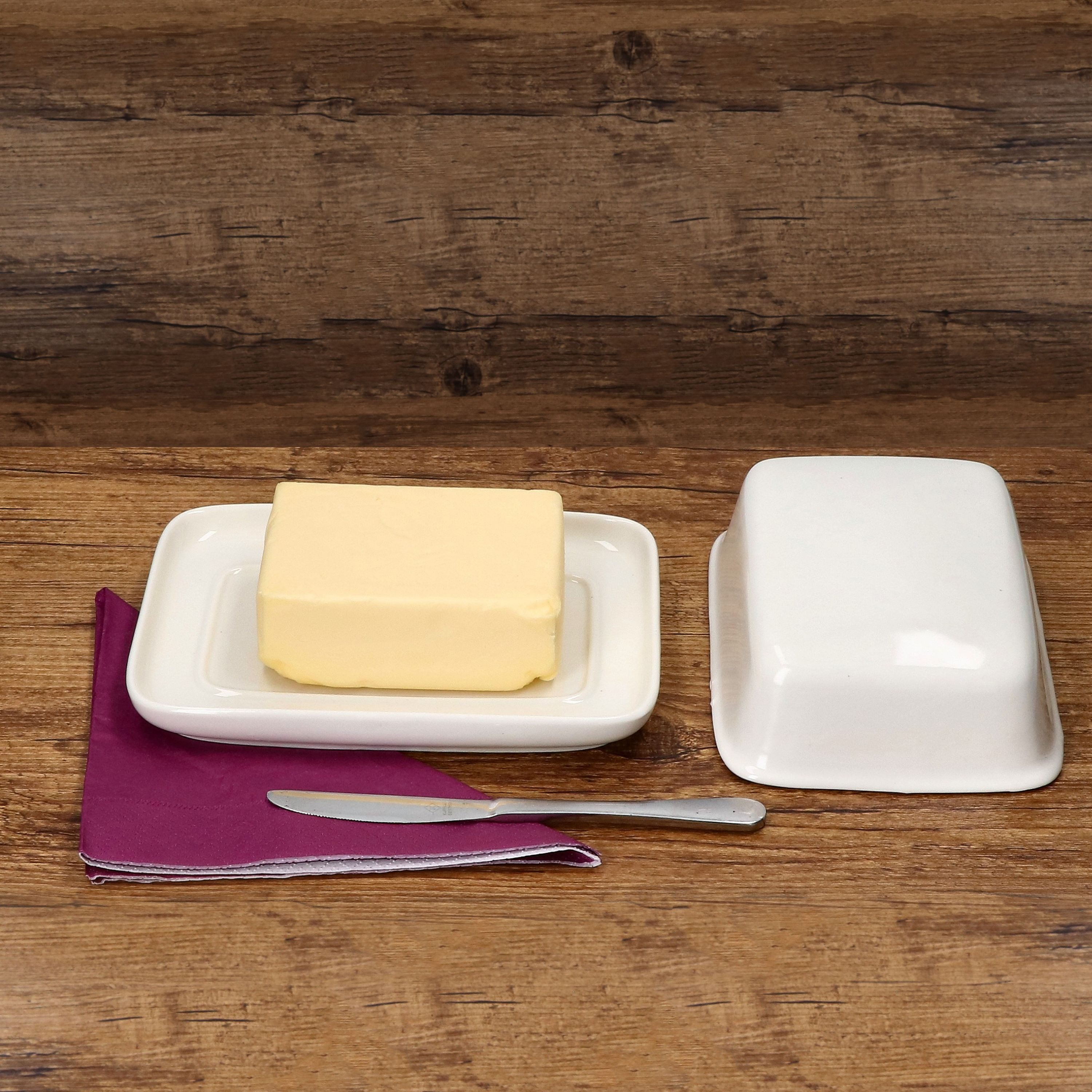 MamboCat Butterdose Bärbel Butterdose mit Deckel weiß rechteckig für 250g Porzellan, Porzellan – Bild 3 von 5