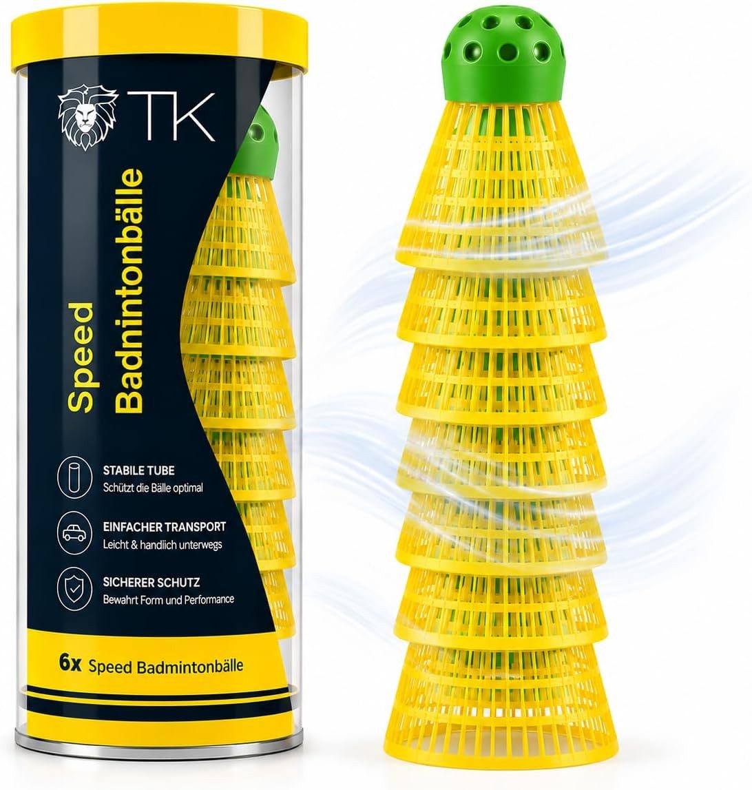 Sportyfits® Speedbadmintonball 5x Speedbadminton Federbälle gelb - Badmintonbälle (5er Set, 5-St., 5 Stück), extra Schnell