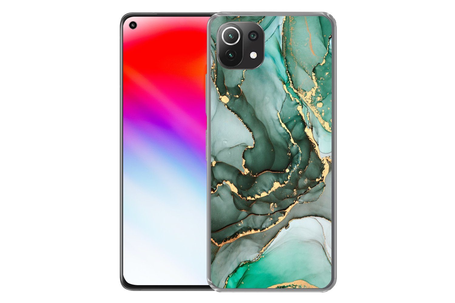 MuchoWow Handyhülle für Xiaomi Mi 11 Lite Gold - Marmor - Grün - Luxus - Marmoroptik - Gra, Phone Case, Silikon, Schutzhülle Dünn