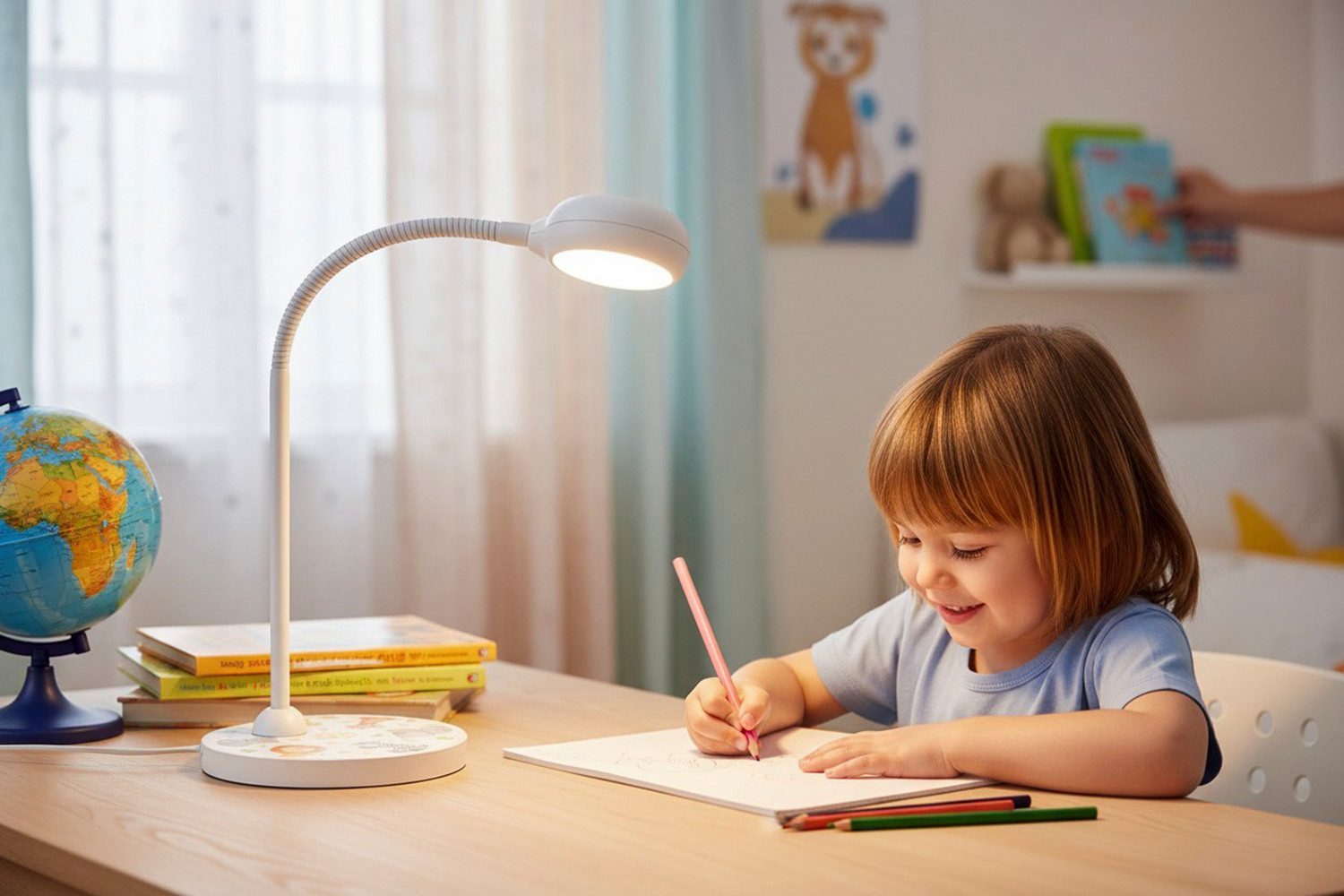 niermann Schreibtischlampe Kinderlampe mit Motiv "Little Safari", Kinderzimmer, ohne Leuchtmittel, flexibel verstellbarer Leuchtenarm, Made in Germany