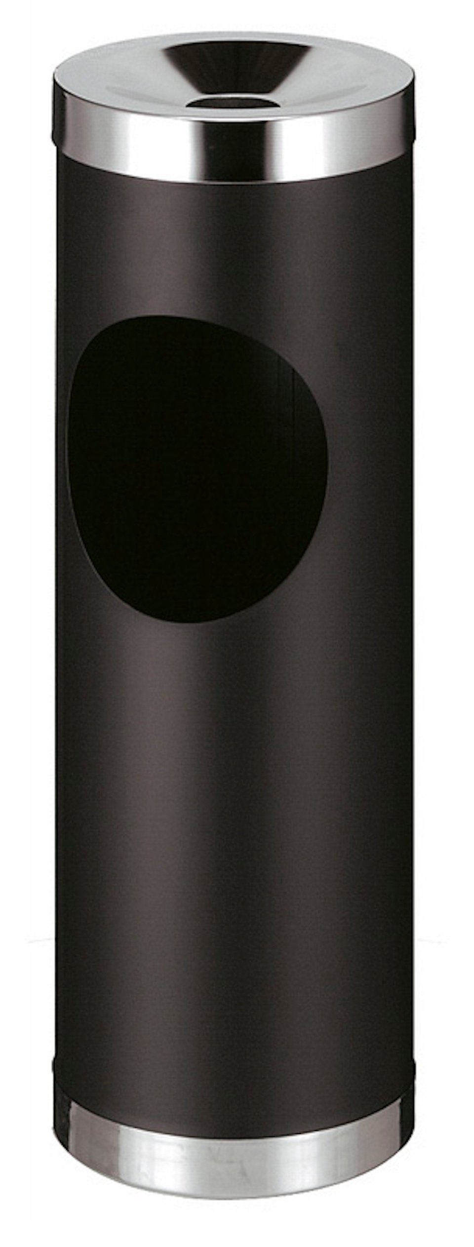 PROREGAL® Aschenbecher Runder Metall Kombiascher mit ovaler Einwurfsöffnung, 30L, Grau Schwarz