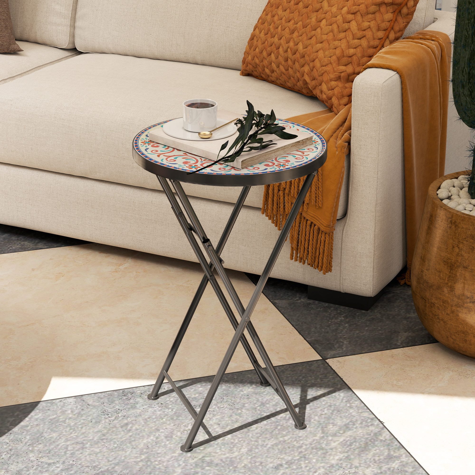 Outsunny Gartentisch mit Mosaik-Design, Ø35,5 x günstig online kaufen