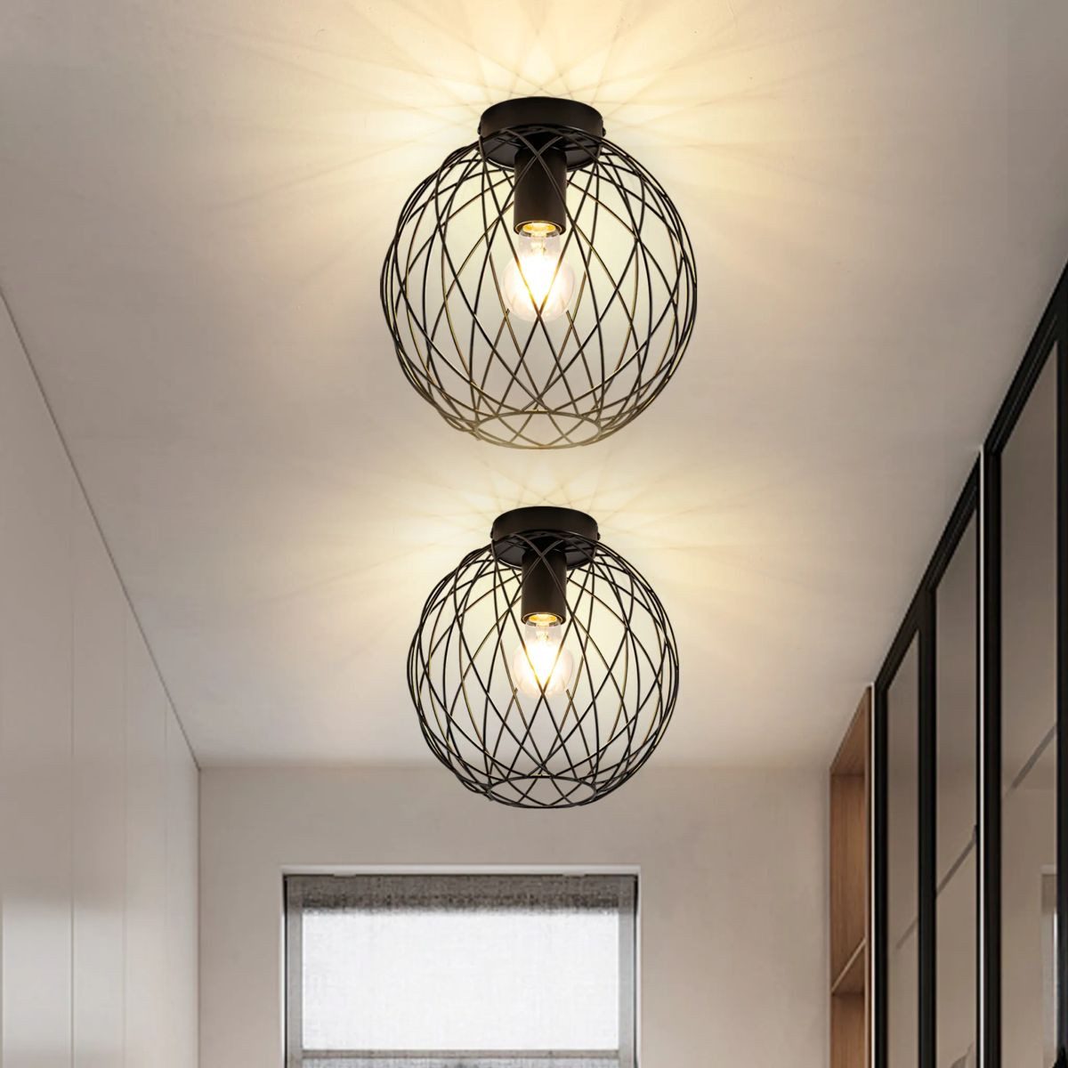 Nettlife Deckenleuchte 1 Flammig Deckenlampe Vintage Flurlampe Schwarz Flur Küchelampe, LED wechselbar, Flur Schlafzimmer Küche