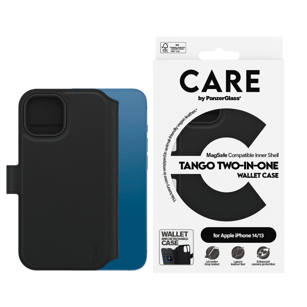 CARE by PanzerGlass Handyhülle MagSafe Compatible Tango 2-in-1 Wallet Case für Apple iPhone 14, Backcover, Schutzhülle, Handyschutzhülle, Case, Schutzcase, stoßfest