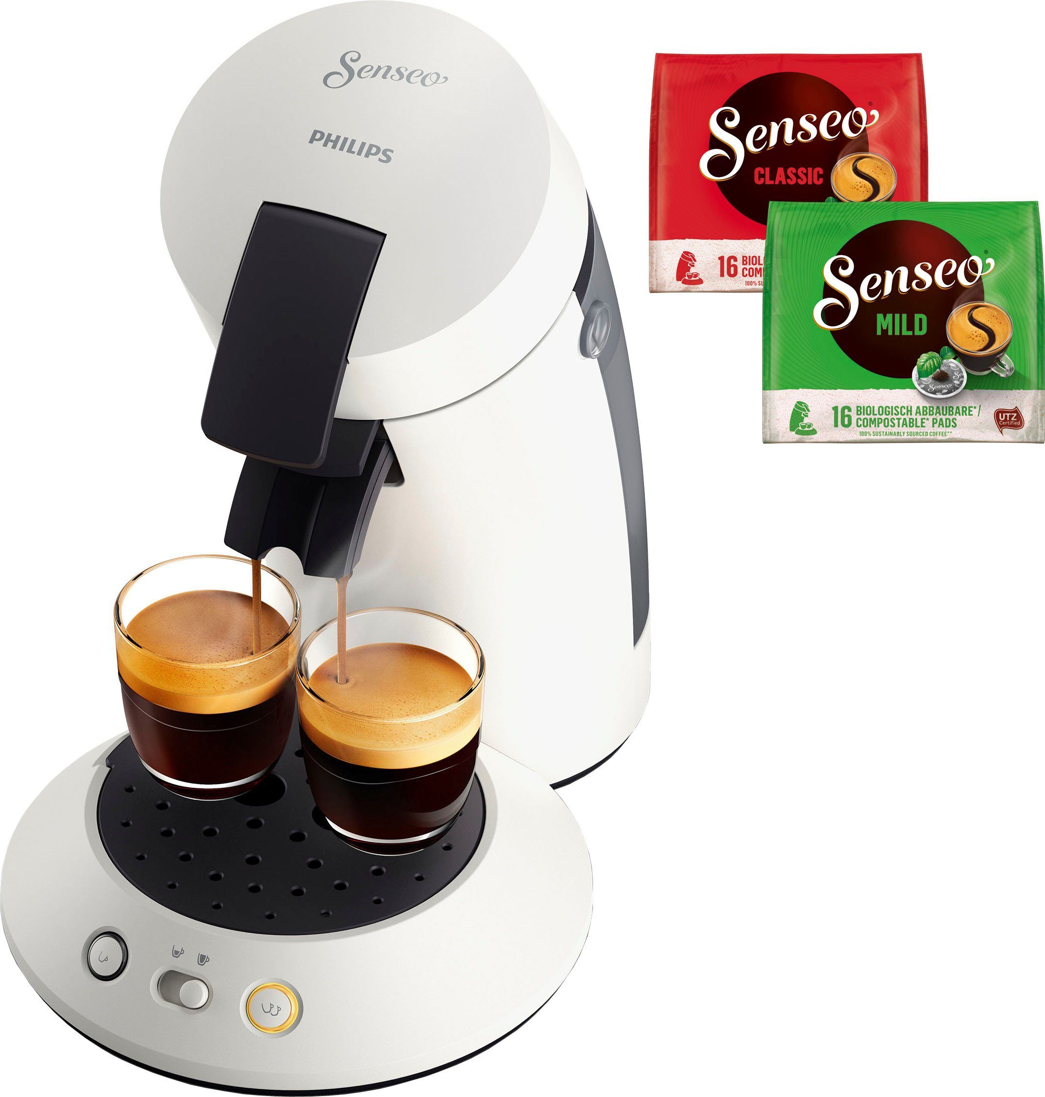 +3 Memo-Funktion, Senseo Plus Kaffeespezialitäten, (Wert Kaffeepadmaschine Gratis-Zugaben aus Plastik, recyceltem 80% €5,-UVP) CSA210/10, Original Philips