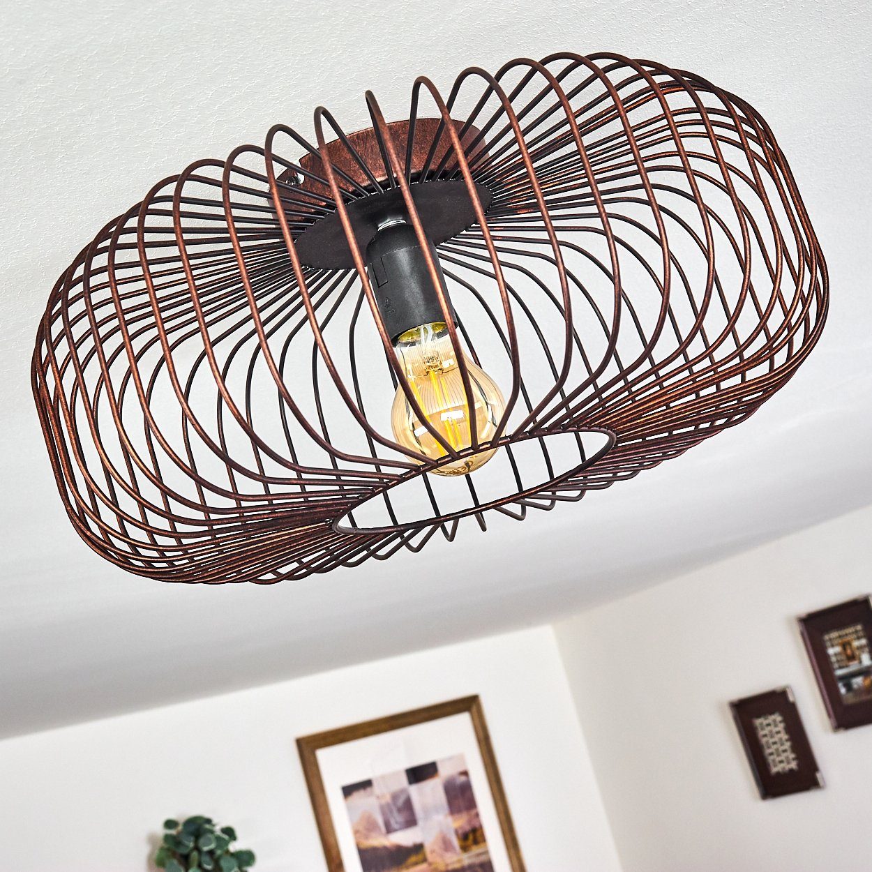 hofstein Deckenleuchte »Pieris« runde Deckenlampe aus Metall in Schwarz/Kupfer, ohne Leuchtmittel, E27, Retro-Leuchte mit Lichteffekt durch Gitter-Optik – Bild 2 von 5