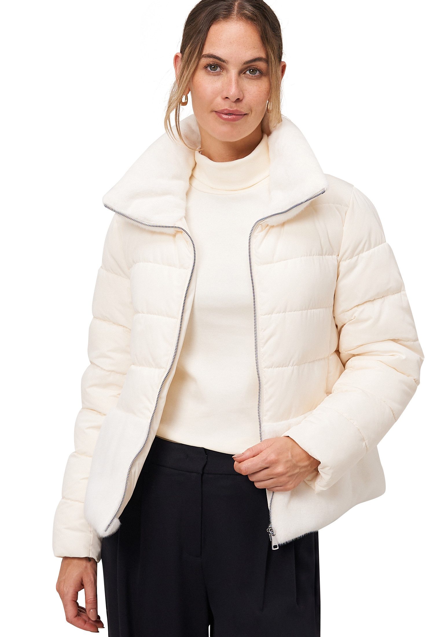 Zero Steppjacke Damen Steppjacke mit Kunstfellkragen günstig online kaufen
