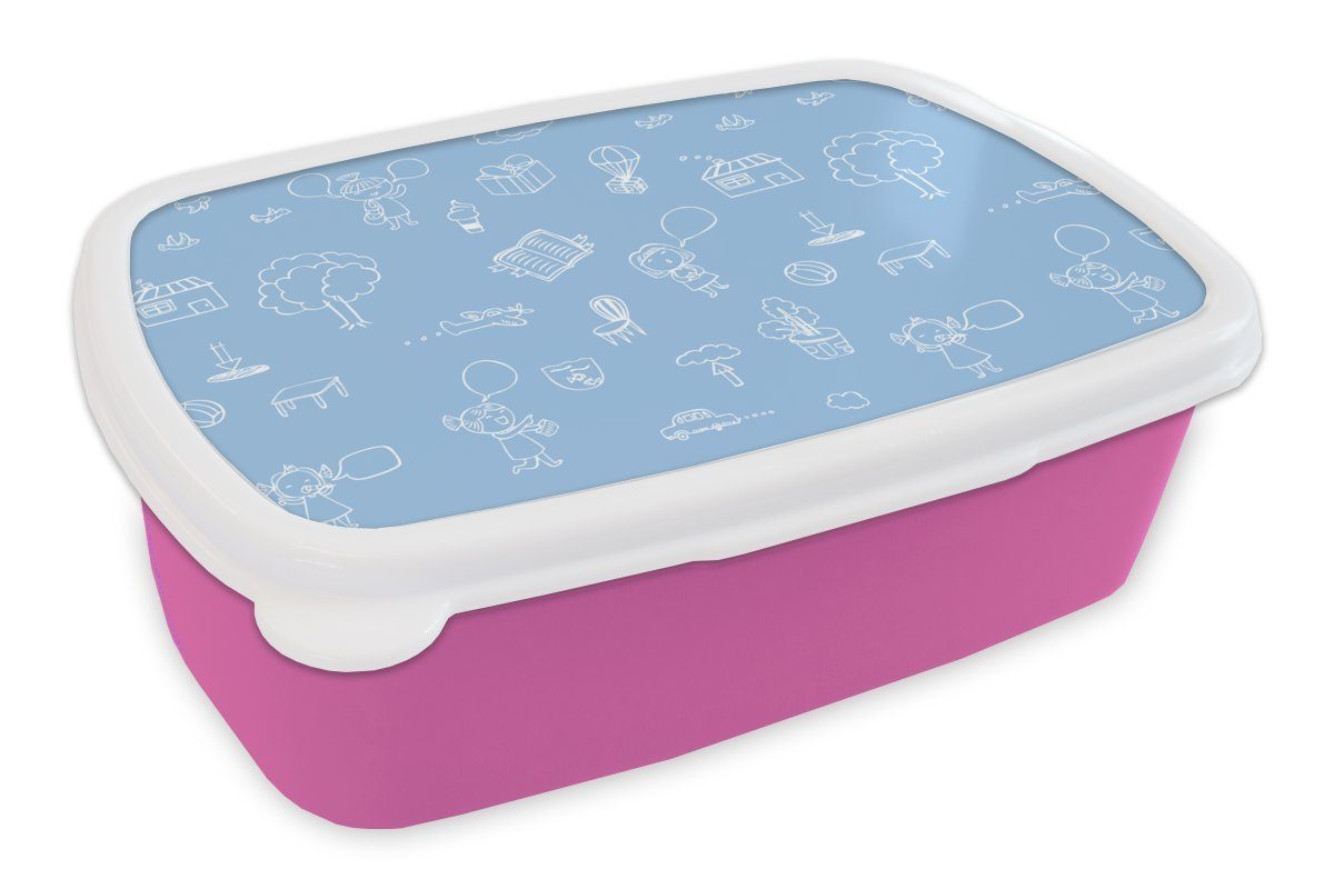MuchoWow Lunchbox Muster - Geburt - Blau, Kunststoff, (2-tlg), Brotbox für Erwachsene, Brotdose Kinder, Snackbox, Mädchen, Kunststoff rosa