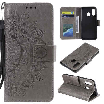CoverKingz Handyhülle Hülle für Samsung Galaxy A40 Handyhülle Schutz Tasche Flip Case Etui 15,2 cm (6 Zoll), Klapphülle Schutzhülle mit Kartenfach Schutztasche Motiv Mandala
