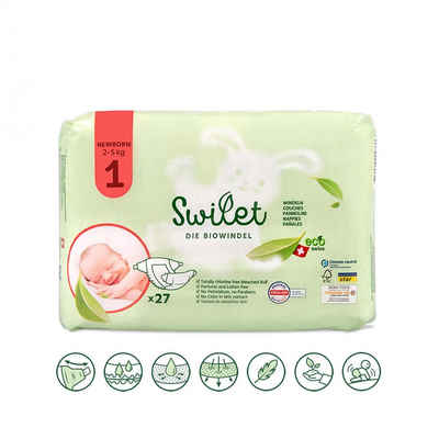 SWILET BIOWINDEL Windeln Bio-Windel Gr. 1 Newborn 2-5Kg (27 STK) Beutel (27-St), Hergestellt in der Schweiz, Hautverträglichkeit