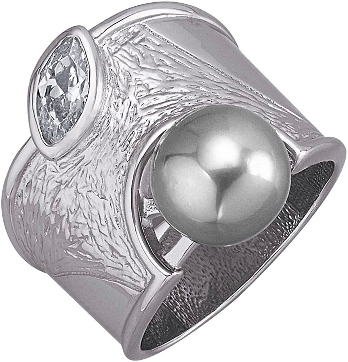 Firetti Fingerring Schmuck Geschenk Silber 925 Damenring Ring Struktur, mit Zirkonia (synth) - mit Muschelkernperle