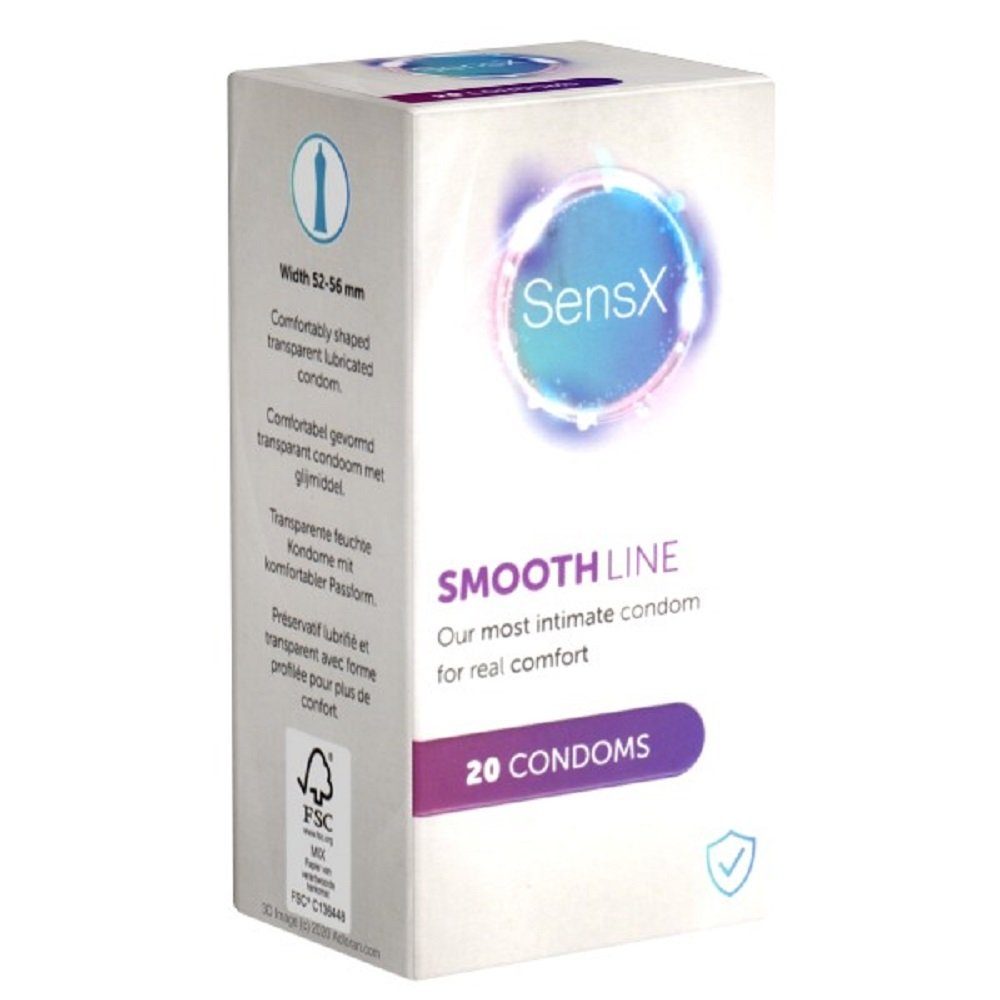 SensX Kondome Smooth Line Packung mit, 20 St., extra feuchte Kondome, mit komfortabler Passform, ohne tierliche Produkte