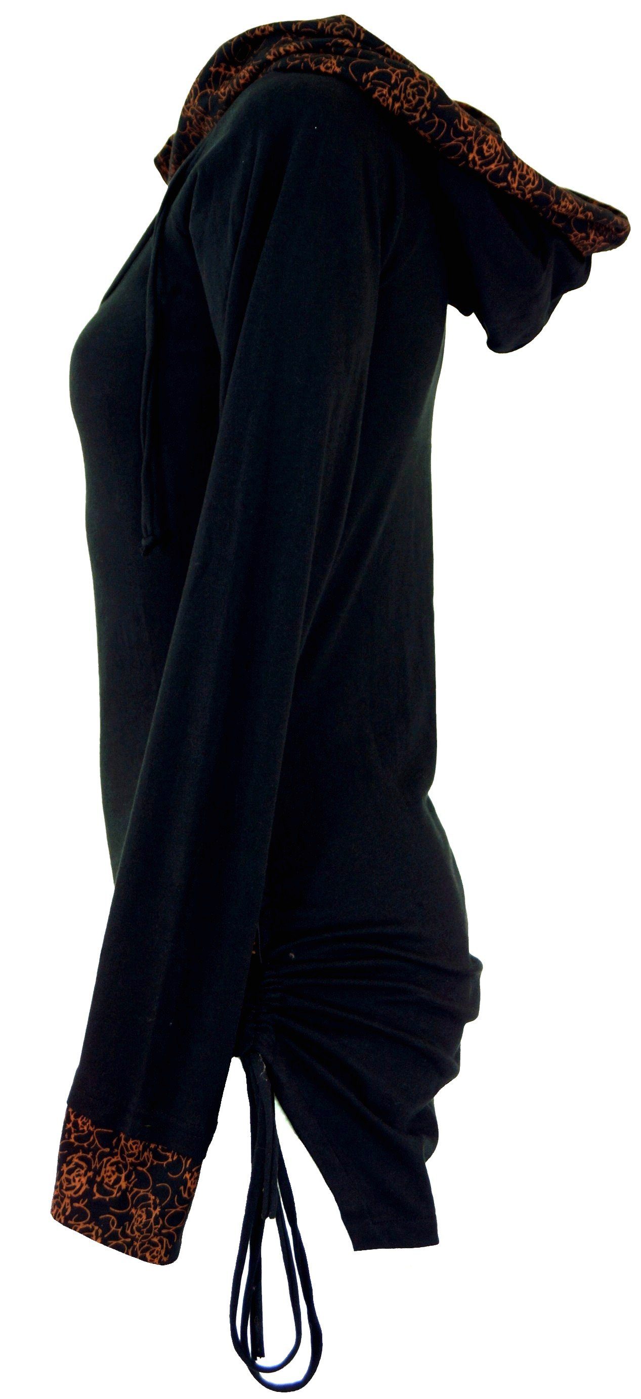 Bio-Baumwolle, Boho Guru-Shop Longshirt aus Bekleidung Longsleeve alternative schwarz/orange Shirt..