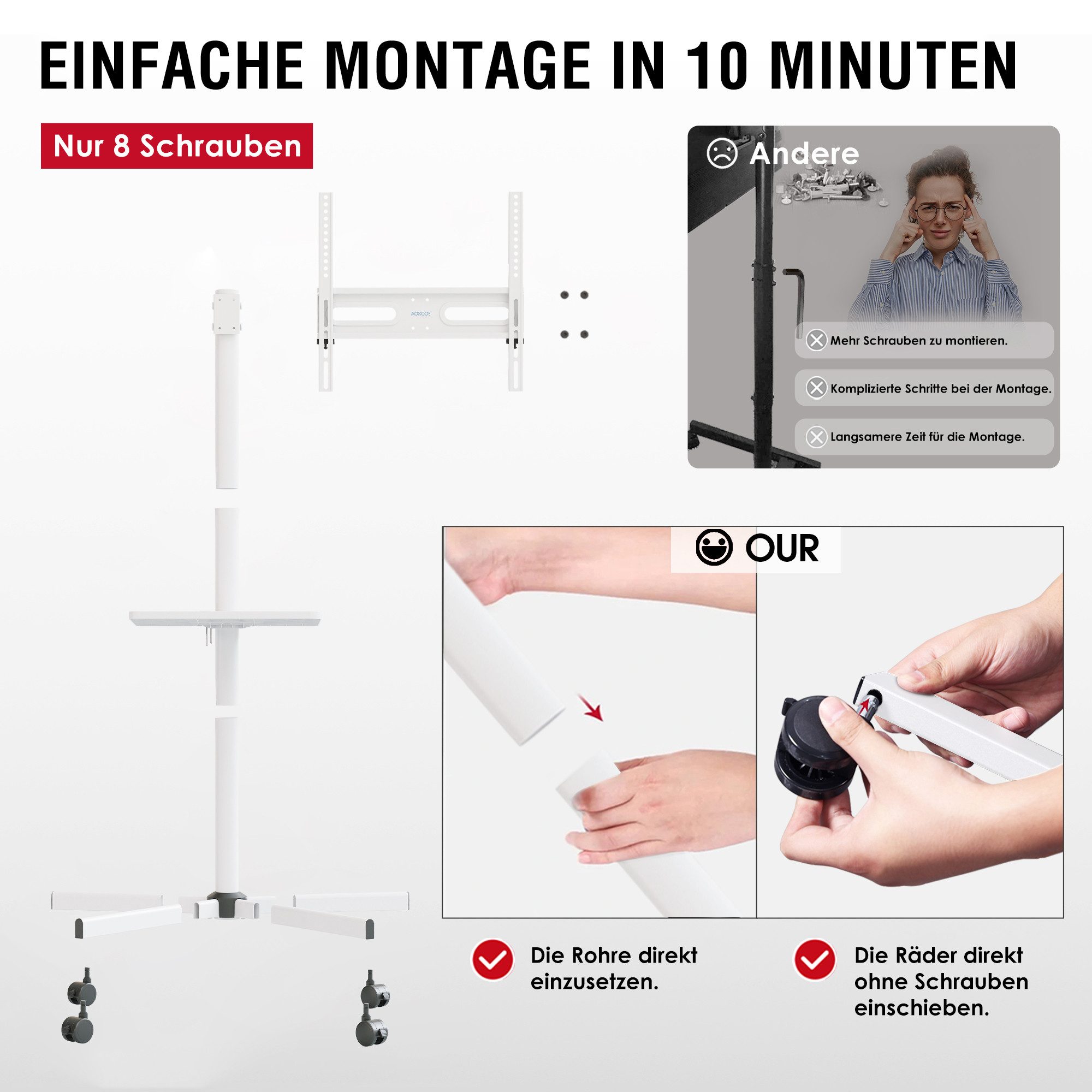 AOKCOS TV-Ständer, (bis 65 Zoll, Einfache Montage)