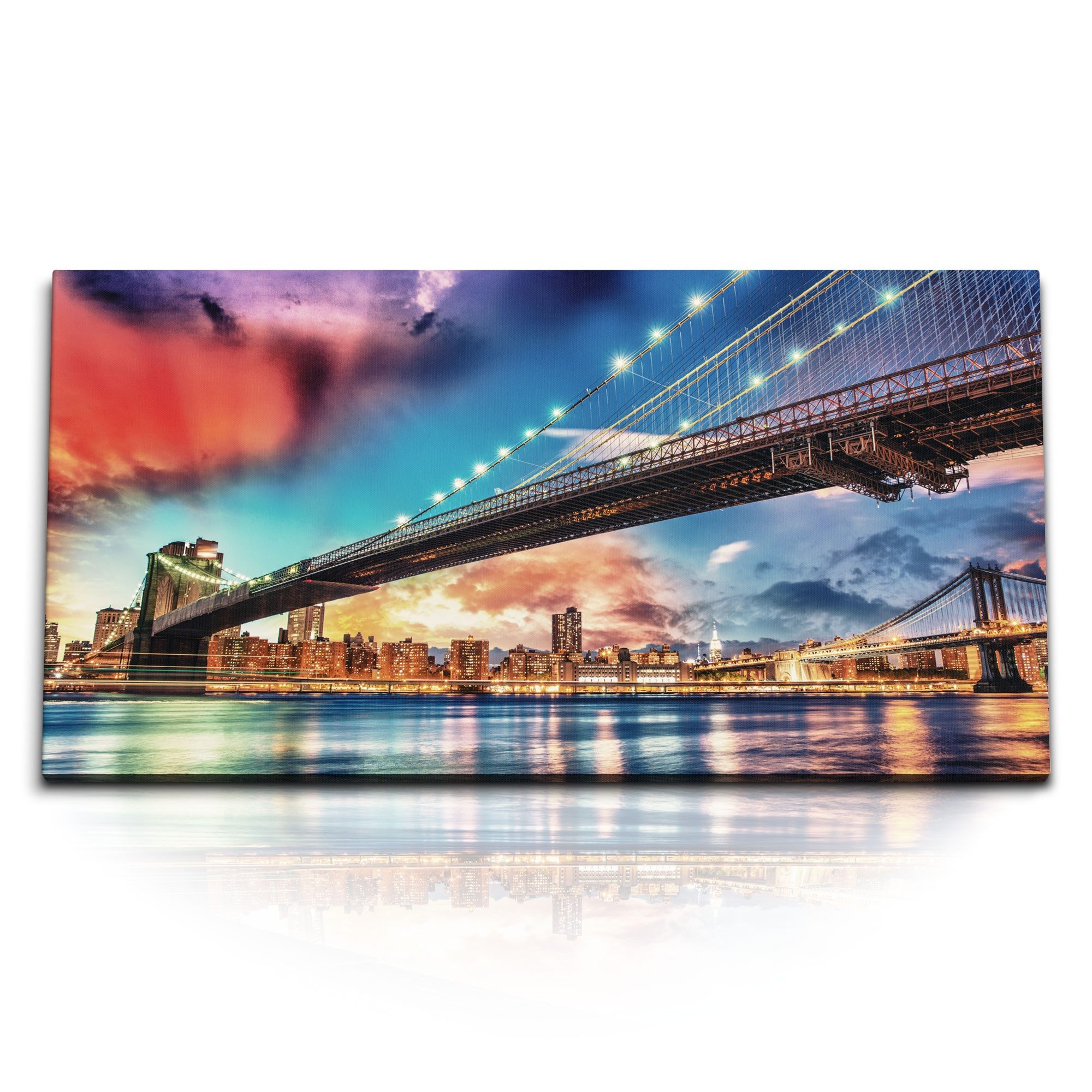 Leinwandbild Kunstdruck Bilder 120x60cm Brooklyn und Manhattan Bridge New York Aben