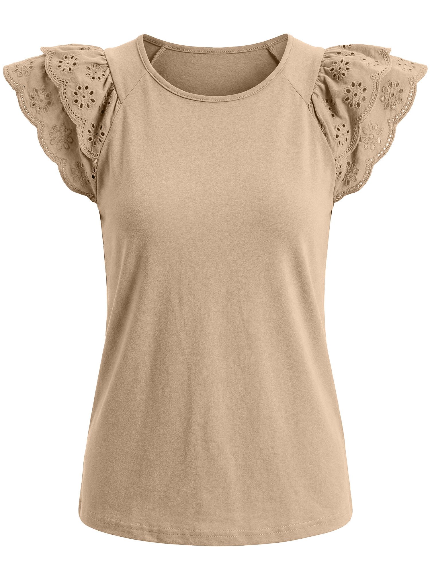 T-Shirt Damen Bluse mit Rüschen-Flügelärmeln